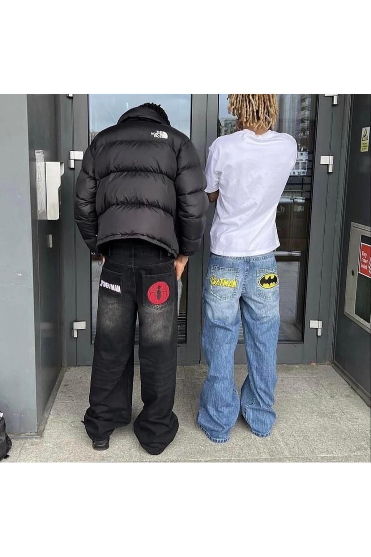 BAREM BUTİK Barem Butik  Spider&Batman Yıkamalı Baggy Jean