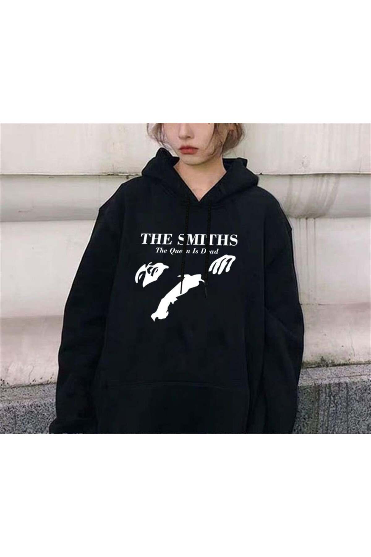 BAREM BUTİK Barem Butik  The Smiths Baskılı Siyah Unisex Oversize Kapüşonlu Sweatshirt