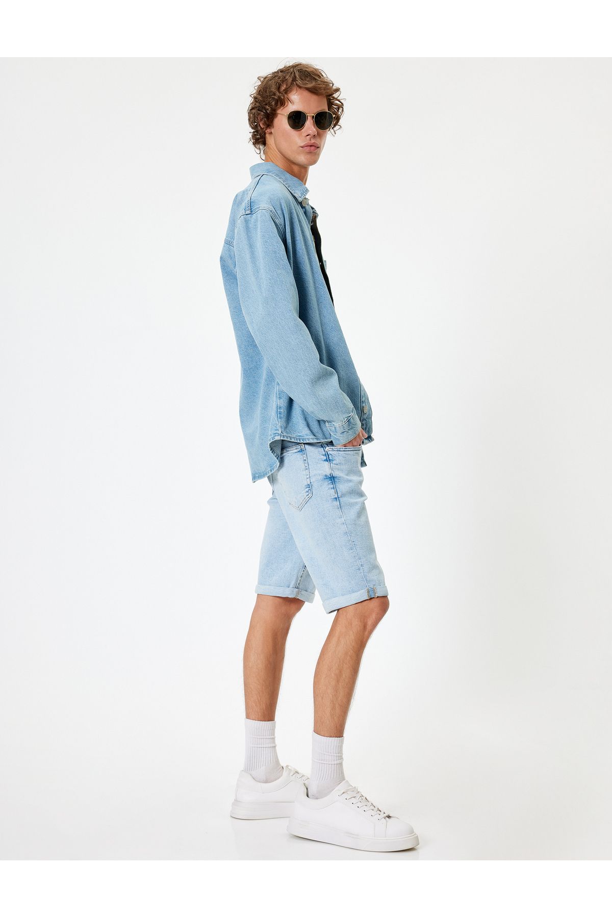 Koton-Τζιν σορτς Bermuda Cut Slim Fit - με μανσέτες και λεπτομέρειες 2