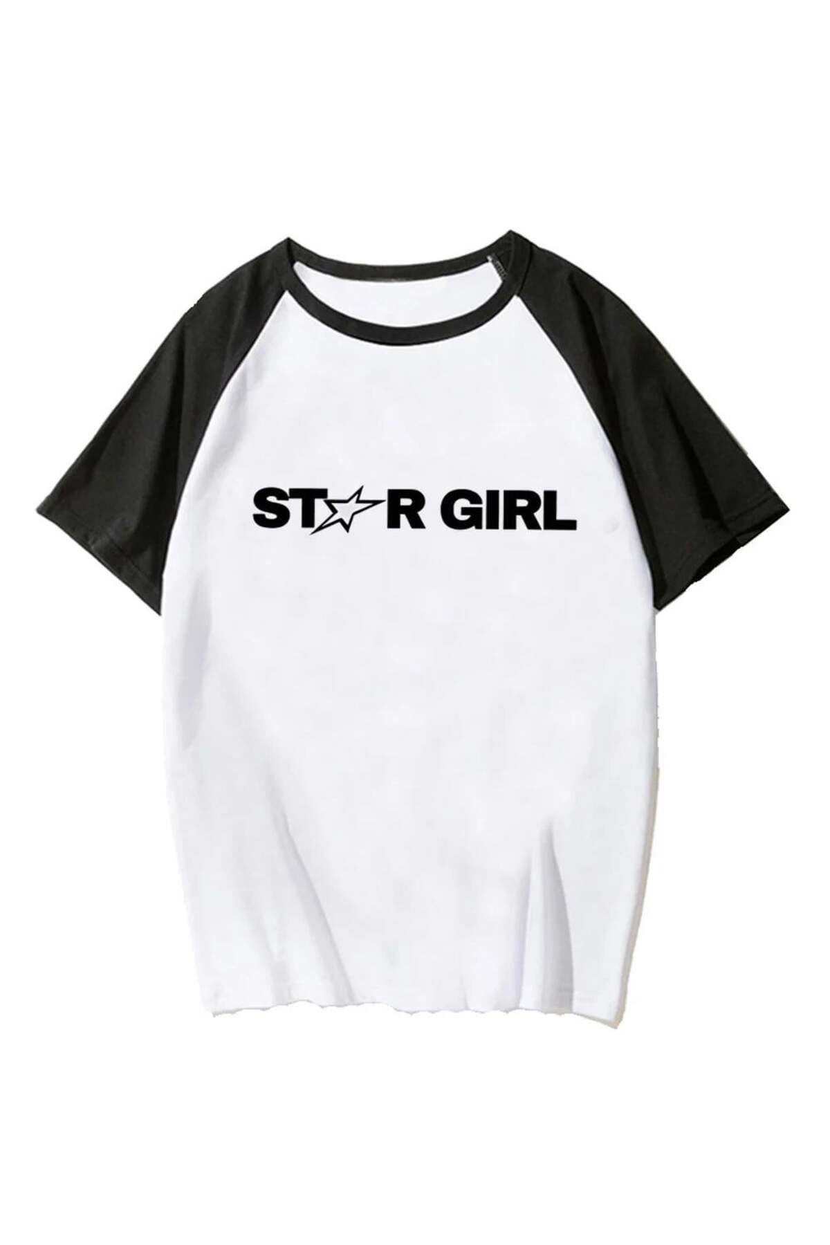 BAREM BUTİK Barem Butik  Y2k Star Girl Beyaz Reglan Kol Oversize T-shirt