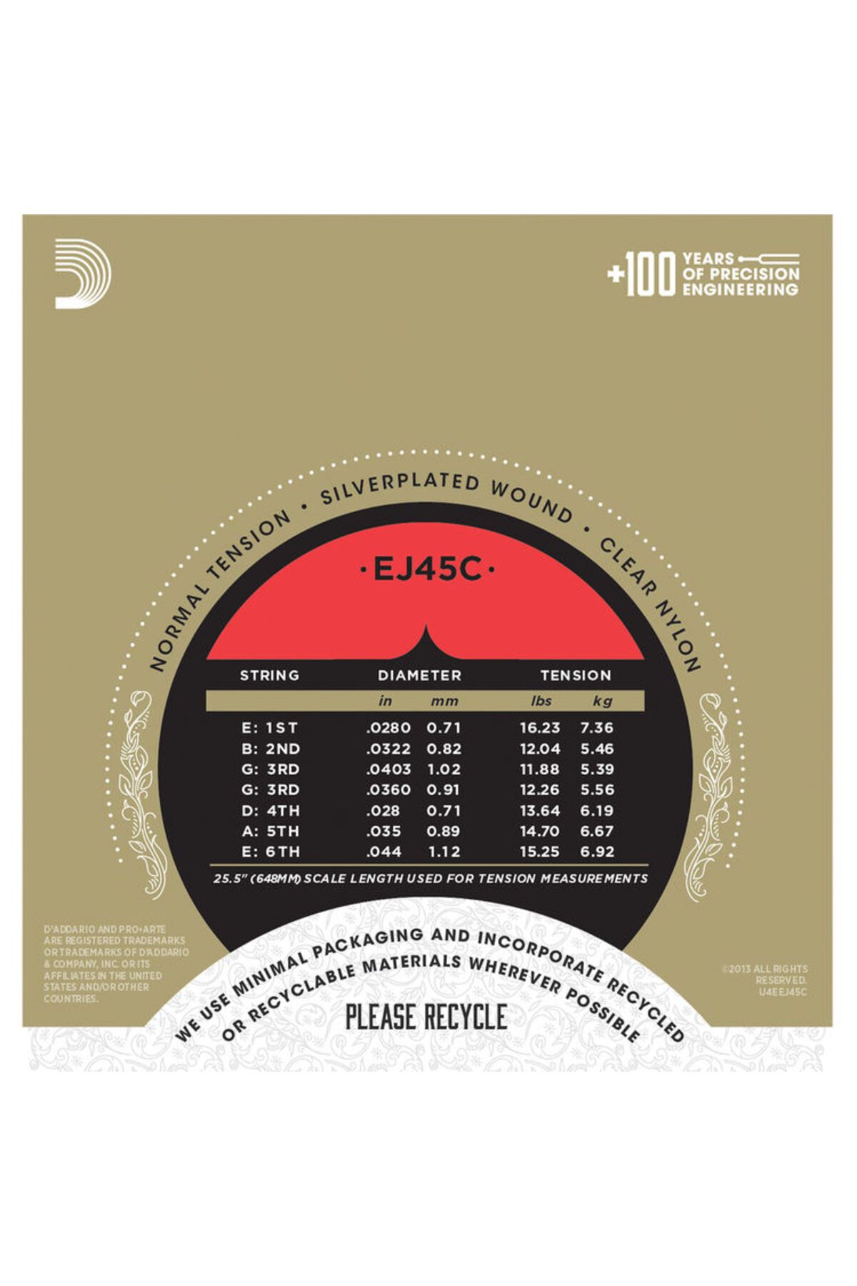 Daddario-Ej45C Classical Guitar String Set, Pro-Arte, Composite Core, S D'Addario Ej45C Normal Tension Pro 2