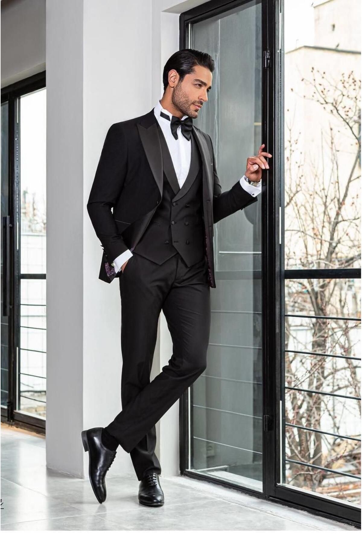 Salihtarzz Damatlık İtalyan Kesim Slim Fit Siyah SD41031