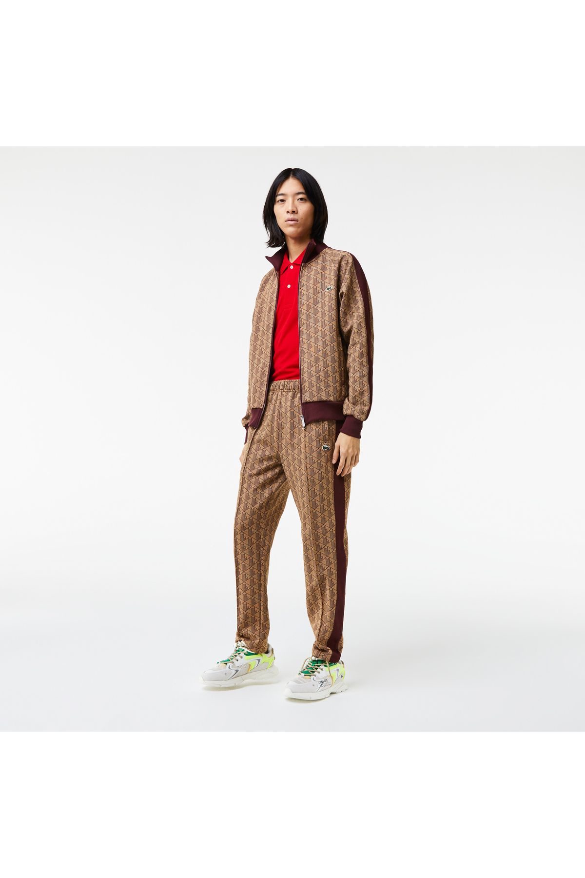 شلوار گرمکن چند رنگ مردانه لباس مونوگرام قهوه ای متناسب با شش Lacoste