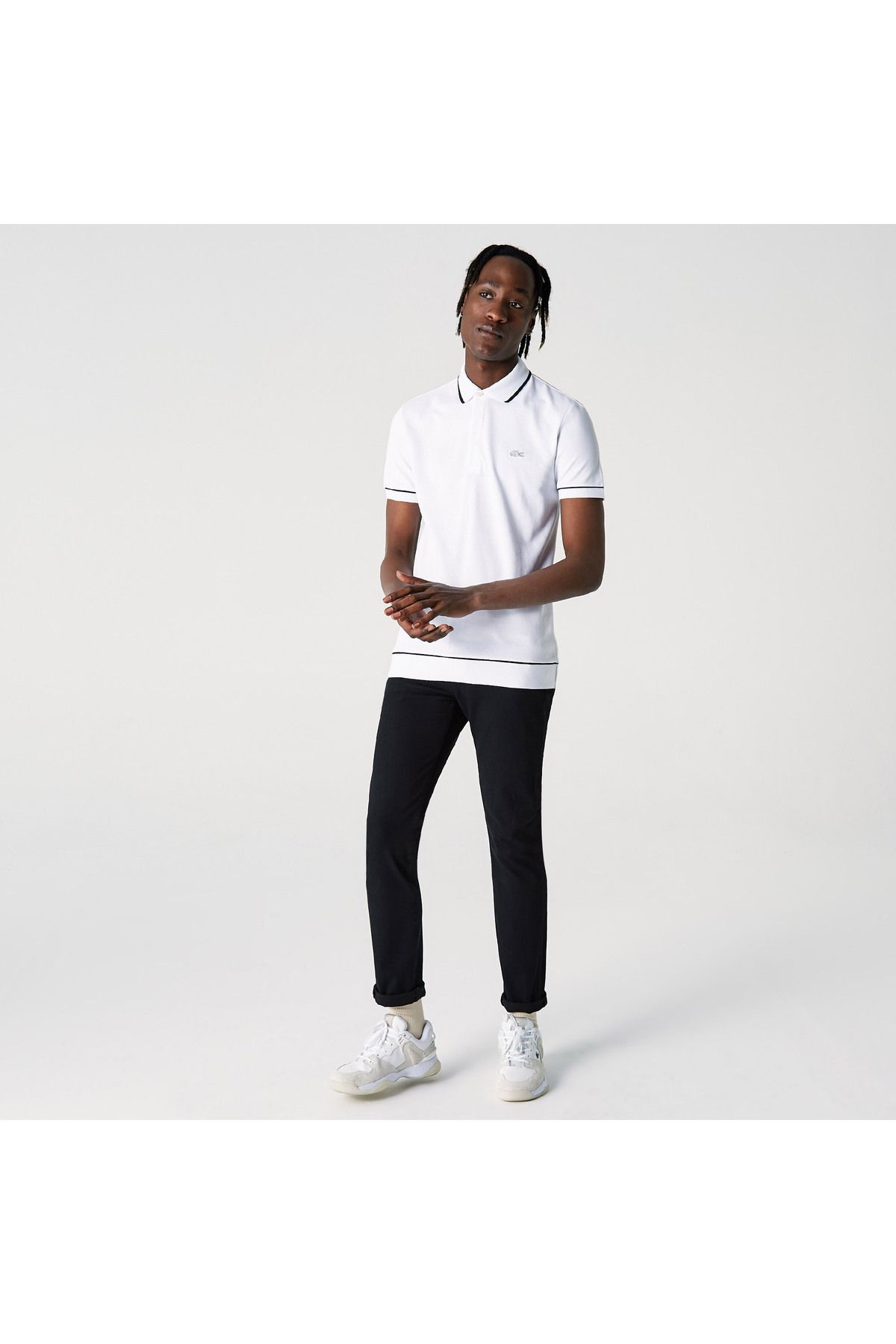 تی شرت یقه پولو سفید مردانه چوگان متناسب با Lacoste