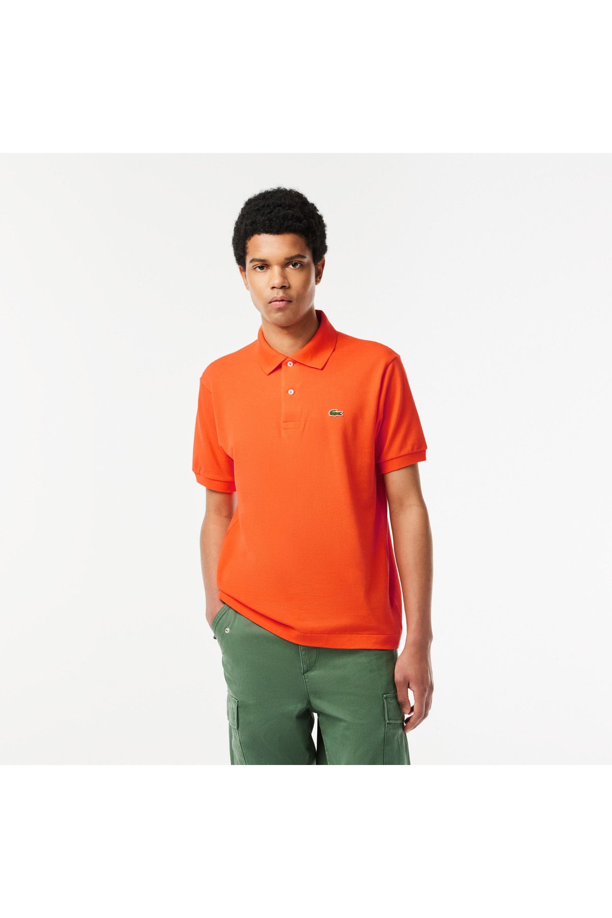 تی شرت یقه پولو نارنجی مردانه کلاسیک Fit L.12.12 چوگان Lacoste