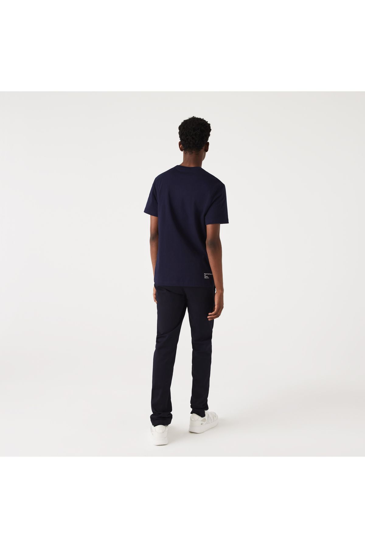 تی شرت آبی مردانه یقه دوچرخه مناسب طرح دار سرمهای Lacoste