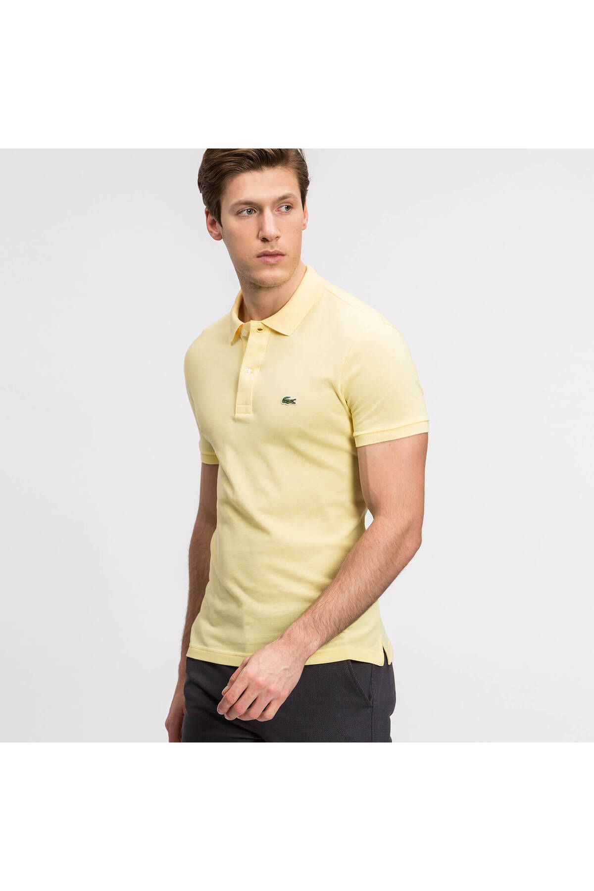 تی شرت یقه پولو زرد مردانه Slim Fit L.12.12 چوگان Lacoste