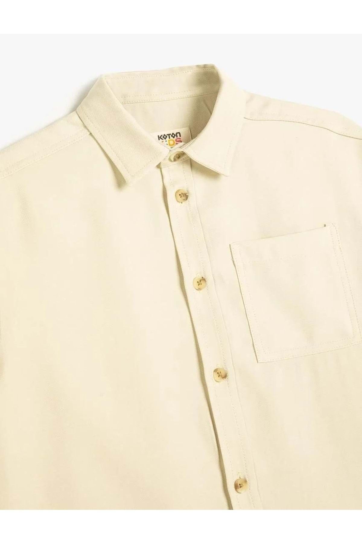 Koton-Boy's Beige Viscose Shirt - Short Sleeve, Single Pocket 4SKB60051TW 3