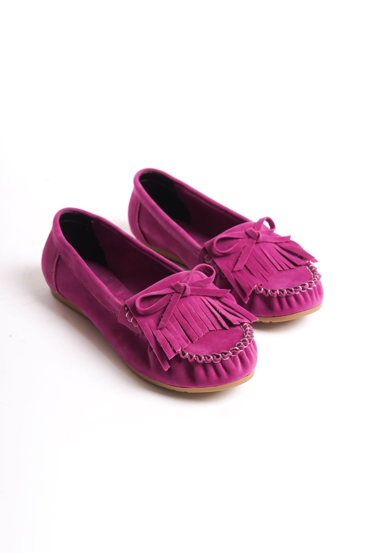 İnfon Ayakkabı Marketi-Ps-100 Fuchsia Suede Daily Tasseled Women's Ballerinas 4