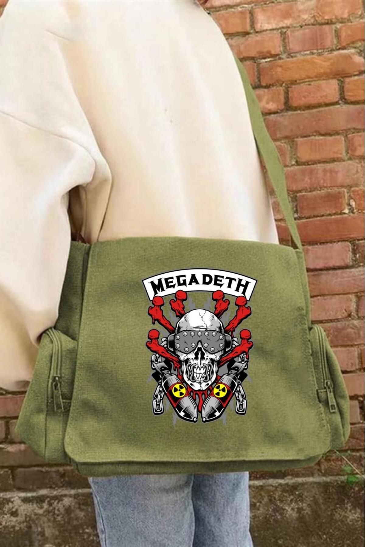 BAREM BUTİK Barem Butik  Megadeth Baskılı Unisex Yeşil Postacı Çantası