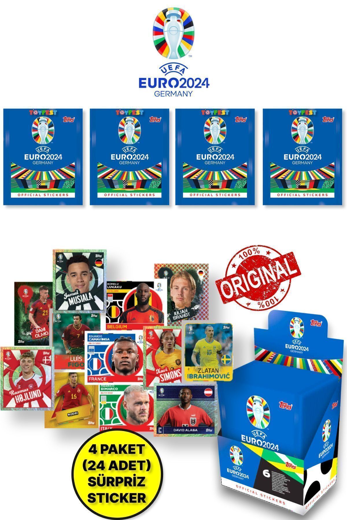 ALMANYA EURO 2024 Avrupa Şampiyonası Match Attax - 4 ADET Futbolcu Sticker Paketi (24 Adet Sticker)