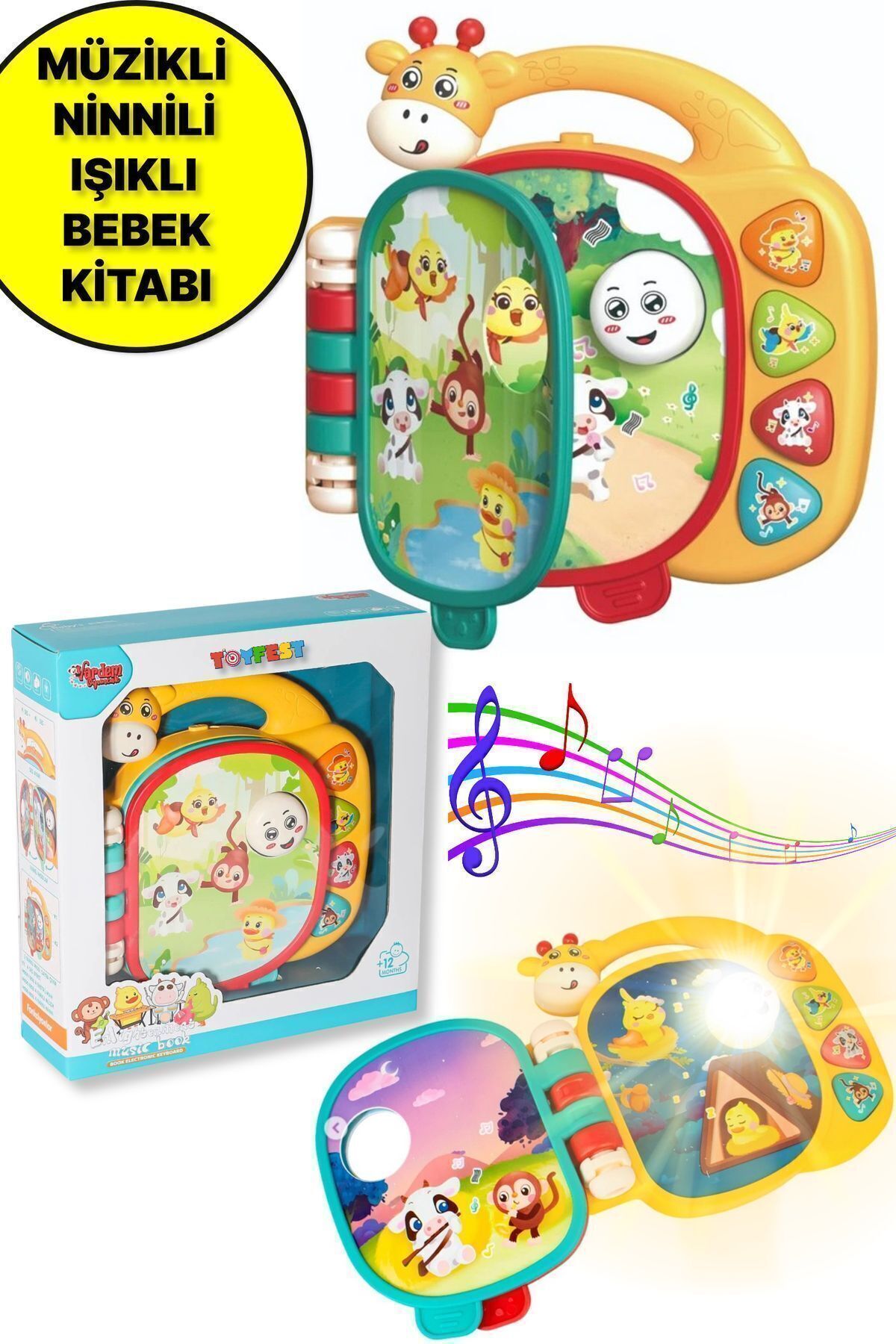 TOYFEST Müzikli Ninnili Işıklı Zürafa Modelli İnteraktif Eğitici Bebek Elektronik Kitabı - ( 1 - 3 Yaş )