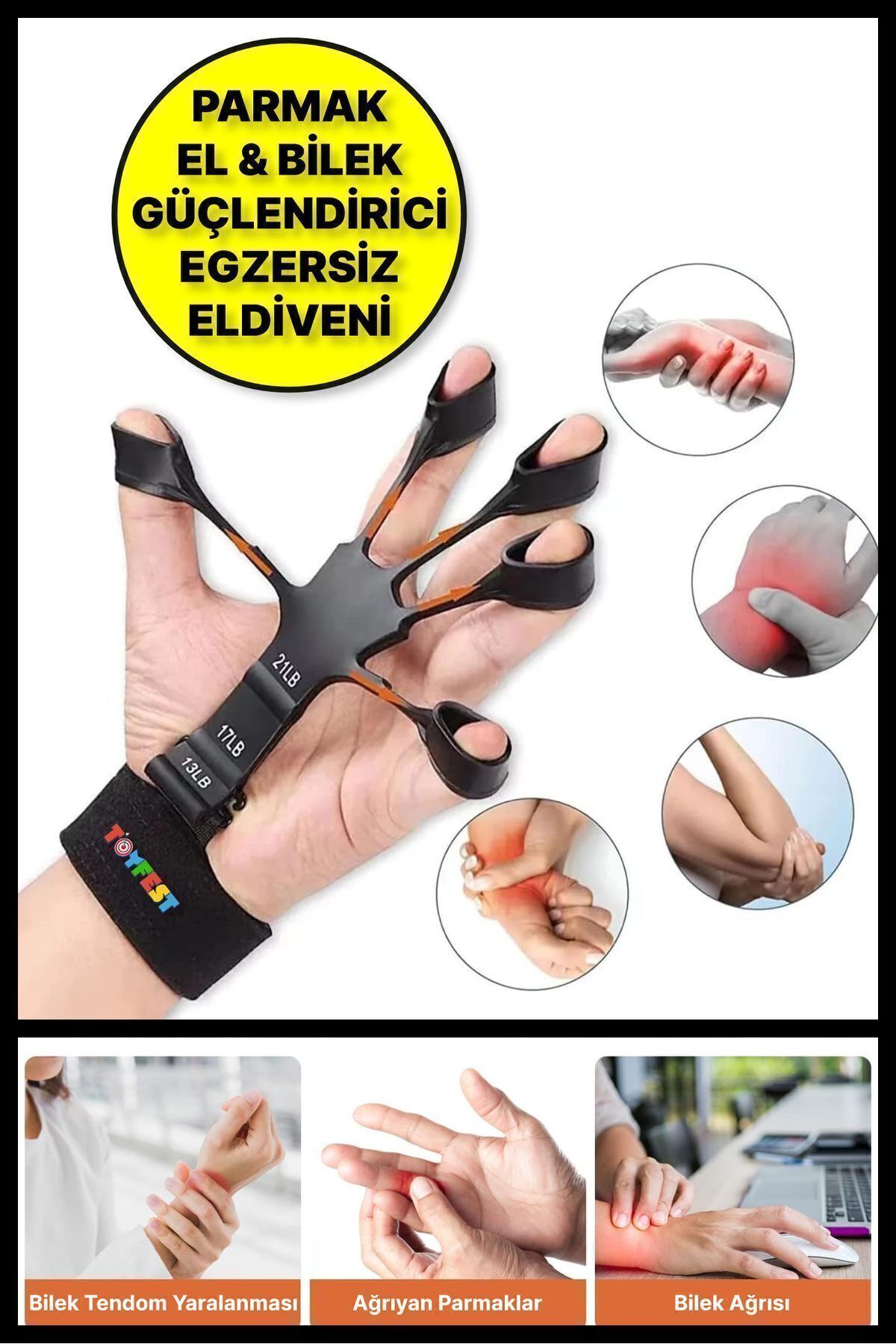 TOYFEST Bilek ve Kol Geliştirici Kavrama Güçlendirici Esneyebilen El Parmak Spor Aparatı - 1 ADET