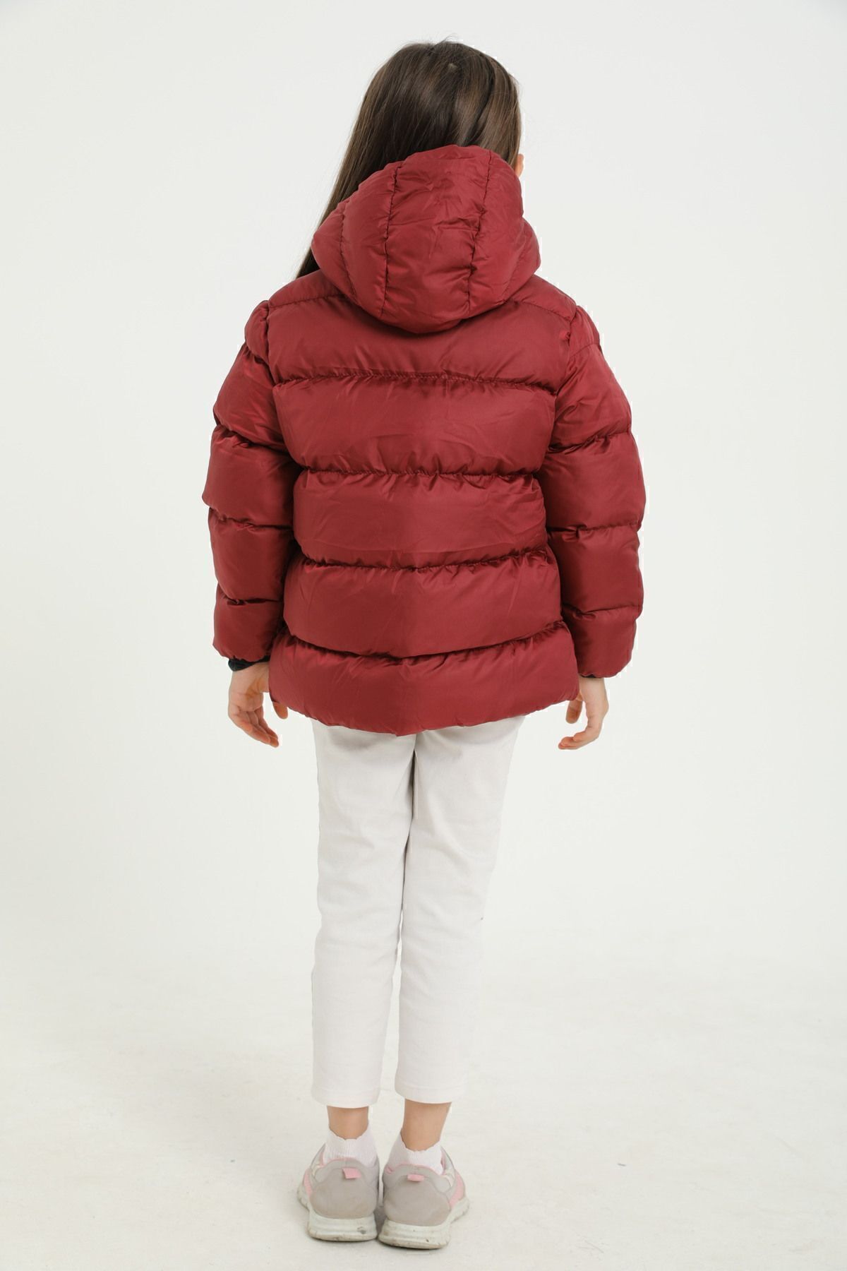 freemen-Kinder-Wintermantel aus weinrotem Fleece mit Fellkapuze, wasserdicht, windabweisend, mit Tasche und aufblasbarer Tasche 7