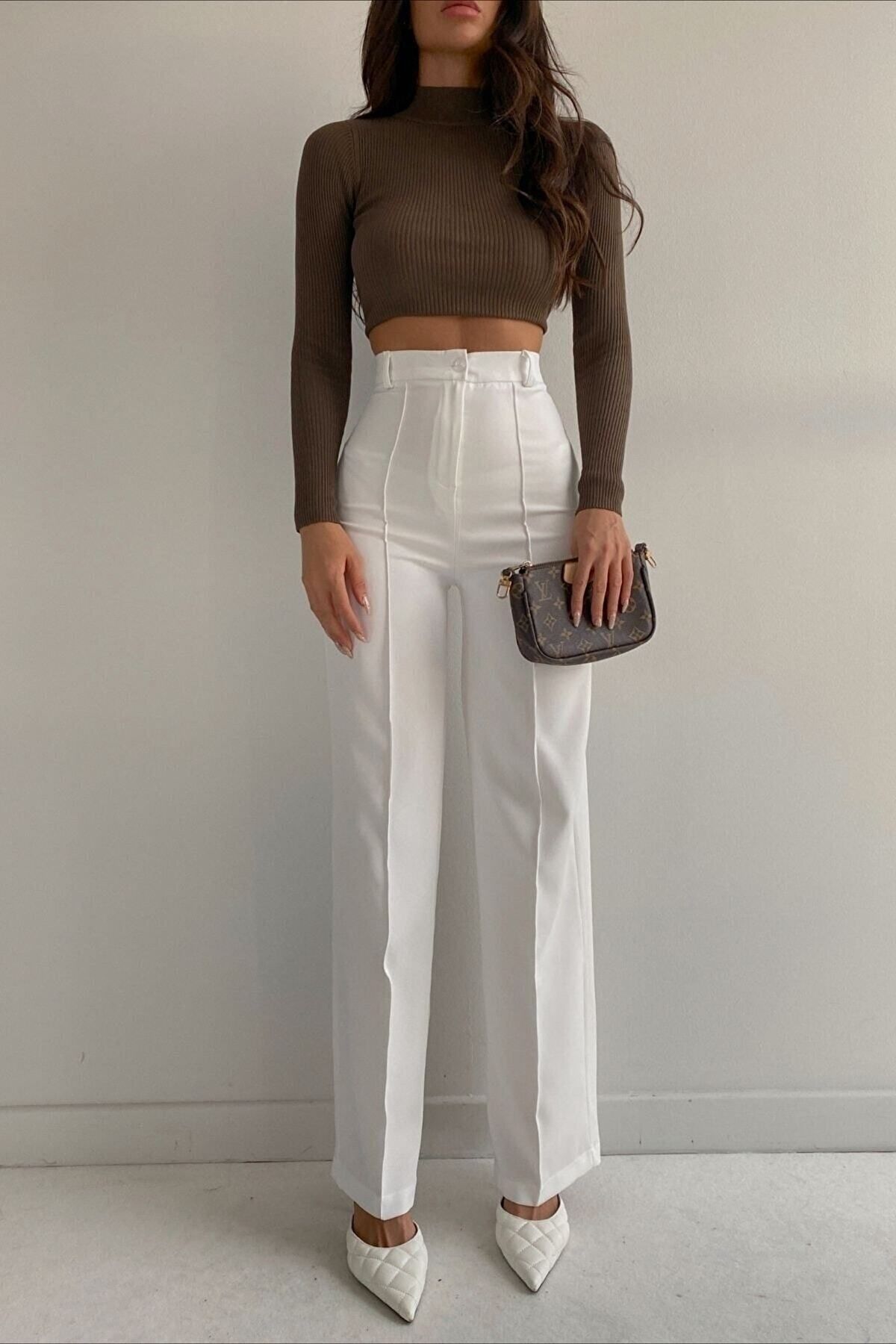 DRC trend  Arrow Gold Siyah Çimalı Kadın Salaş 90's Süper Yüksek Salaş Paç Palazzo Pantolon - Görsel 2