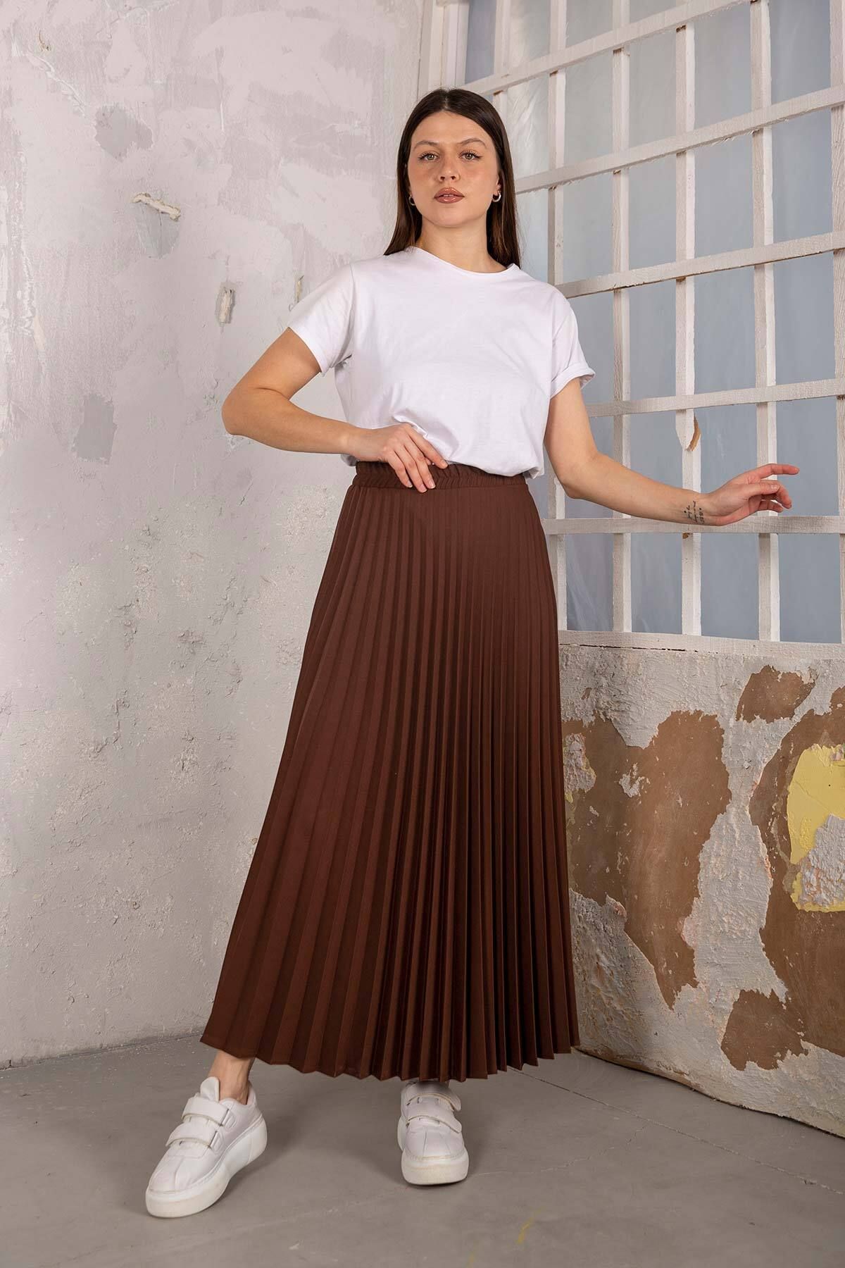 Melike Tatar-Brown Pleated Skirt 32-9001 2