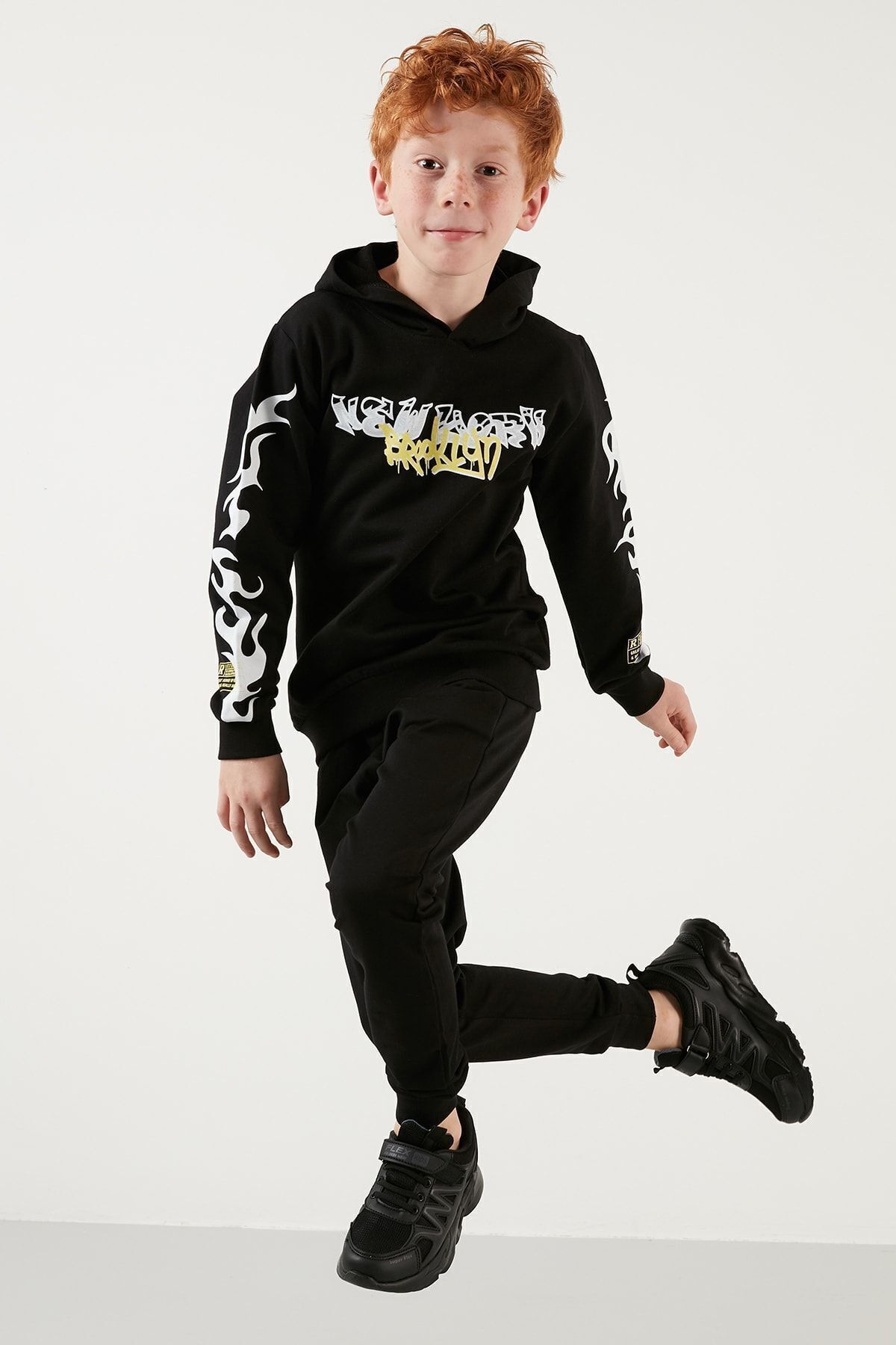 للا لباس ورزشی کلاه دار طرح دار ۱۰۰٪ پنبه ای با جیب برای پسران ۵۹۲۱۵۶۰۰