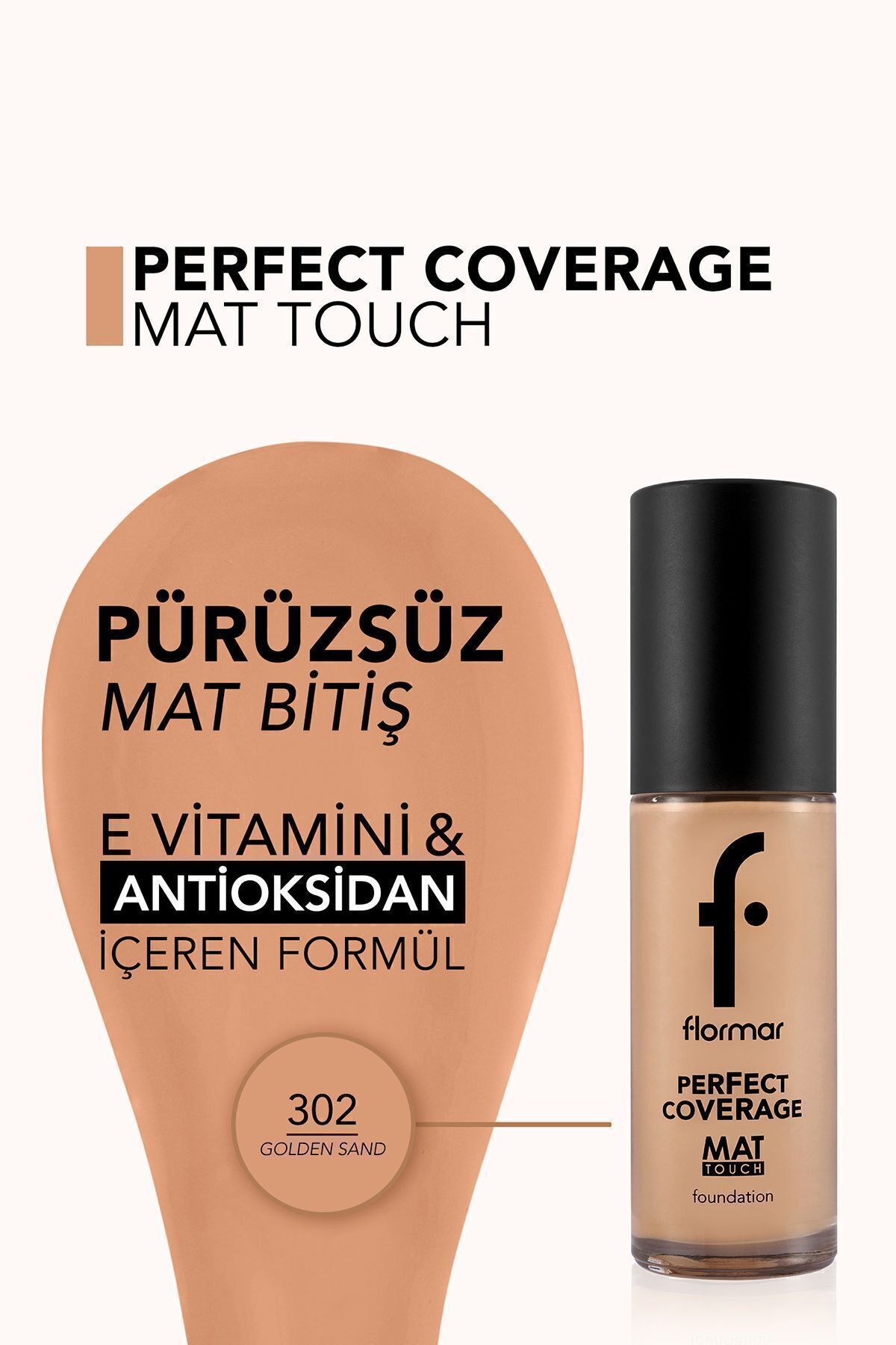 Flormar-Matte Finish Foundation (Cold Bottom Tone) - Matte Touch Foundation - 302 Golden Sand8682536057585 4