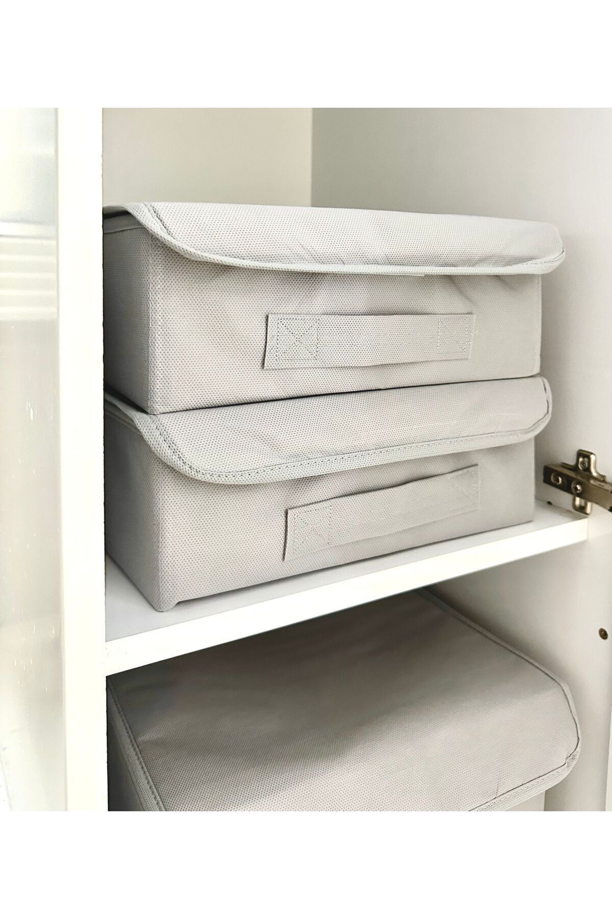 harev home collection-30X23X11 cm Gray Covered Cabinet Drawer and Jewelry Laundry Storage Box 2