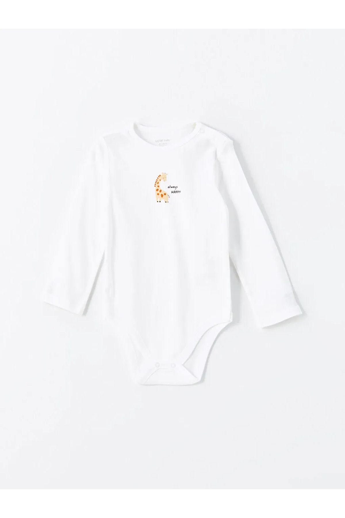 LCW baby Ecru Crew Neck Printed Baby Boy Snap-On Body 5 Piece LC Waikiki