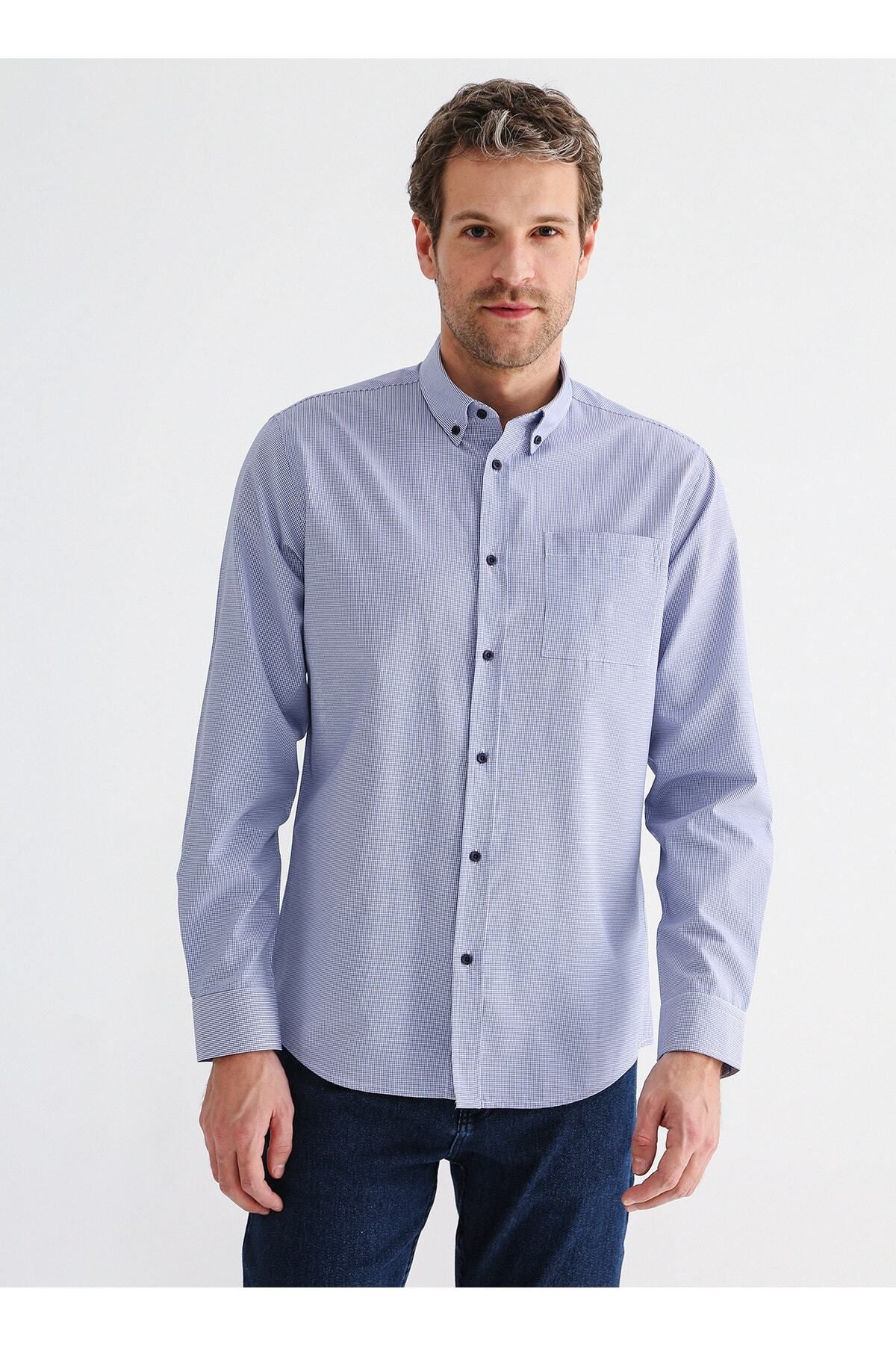 پیراهن مردانه آبی فابریکا | 5002972137 اورجینال - تصویر 3