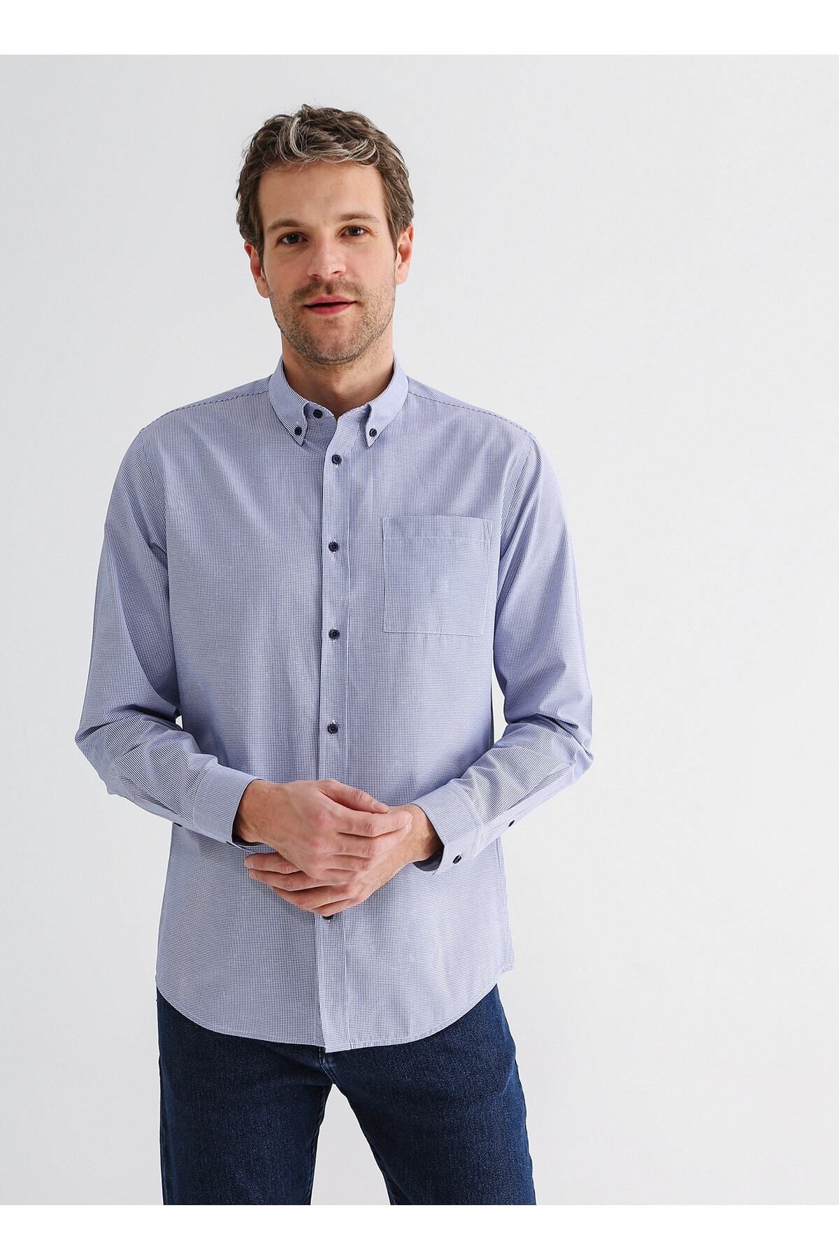 پیراهن مردانه آبی فابریکا | 5002972137 اورجینال - تصویر 2