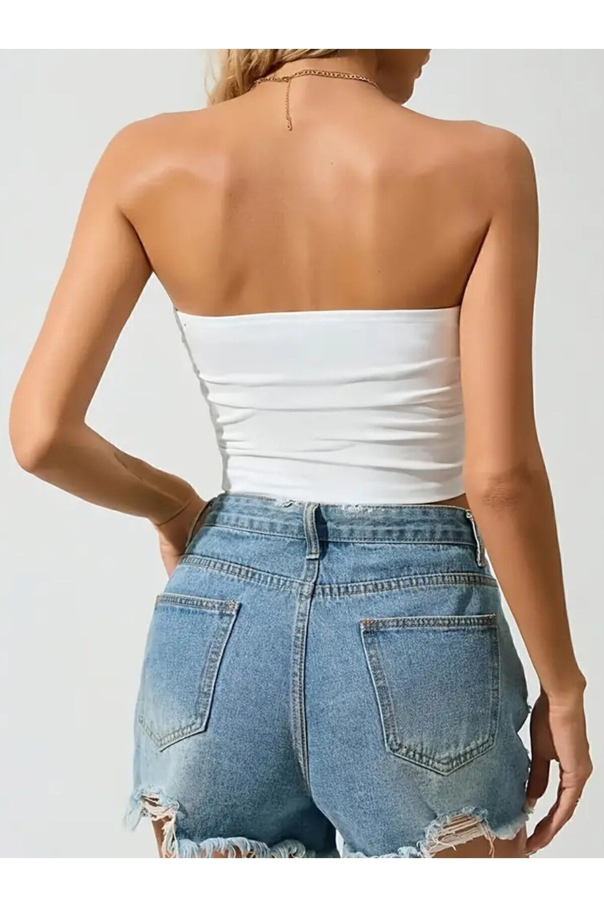 Kadın 2li Paket Penye Kumaş / Süprem Büstiyer Straplez Crop