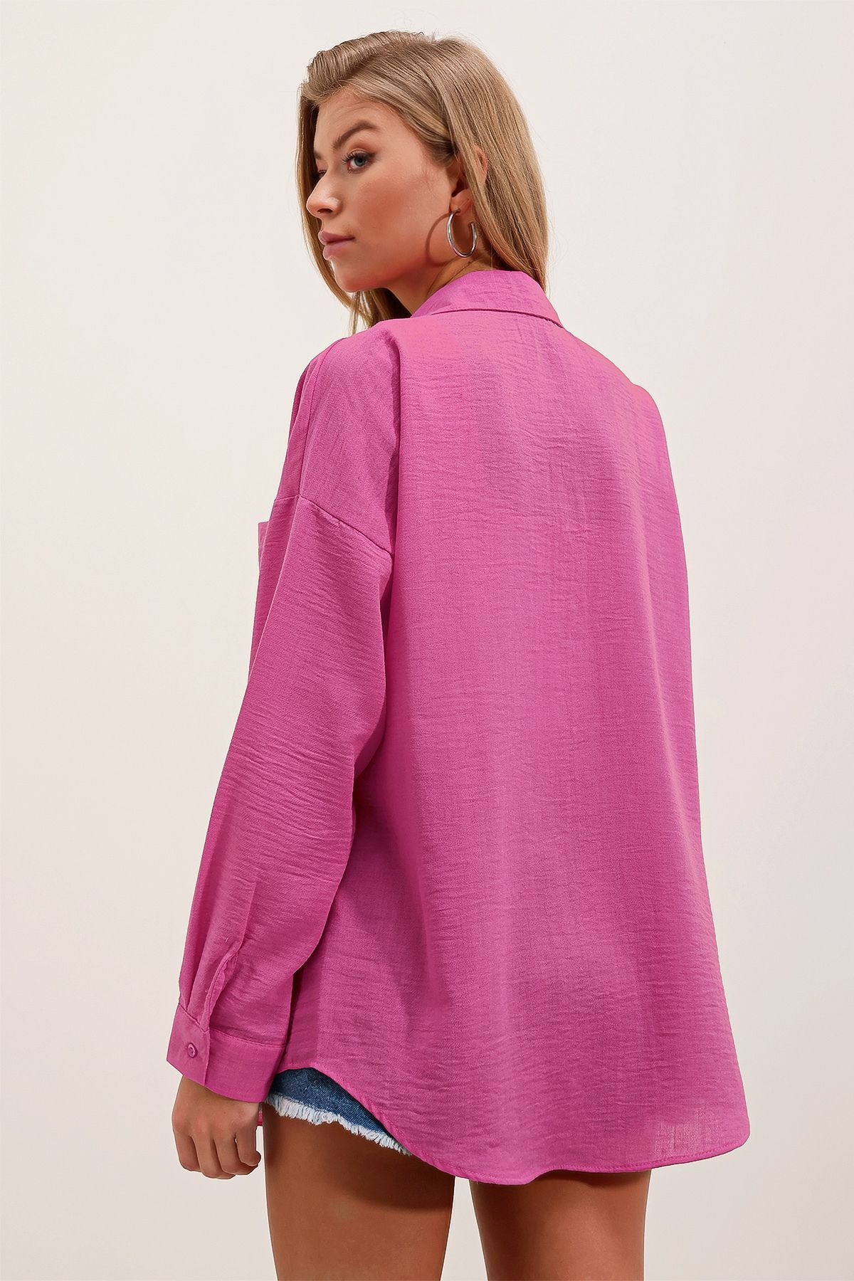 Bigdart-20153 Oversize plátěná košile s jednou kapsou - A.Fuchsia 5