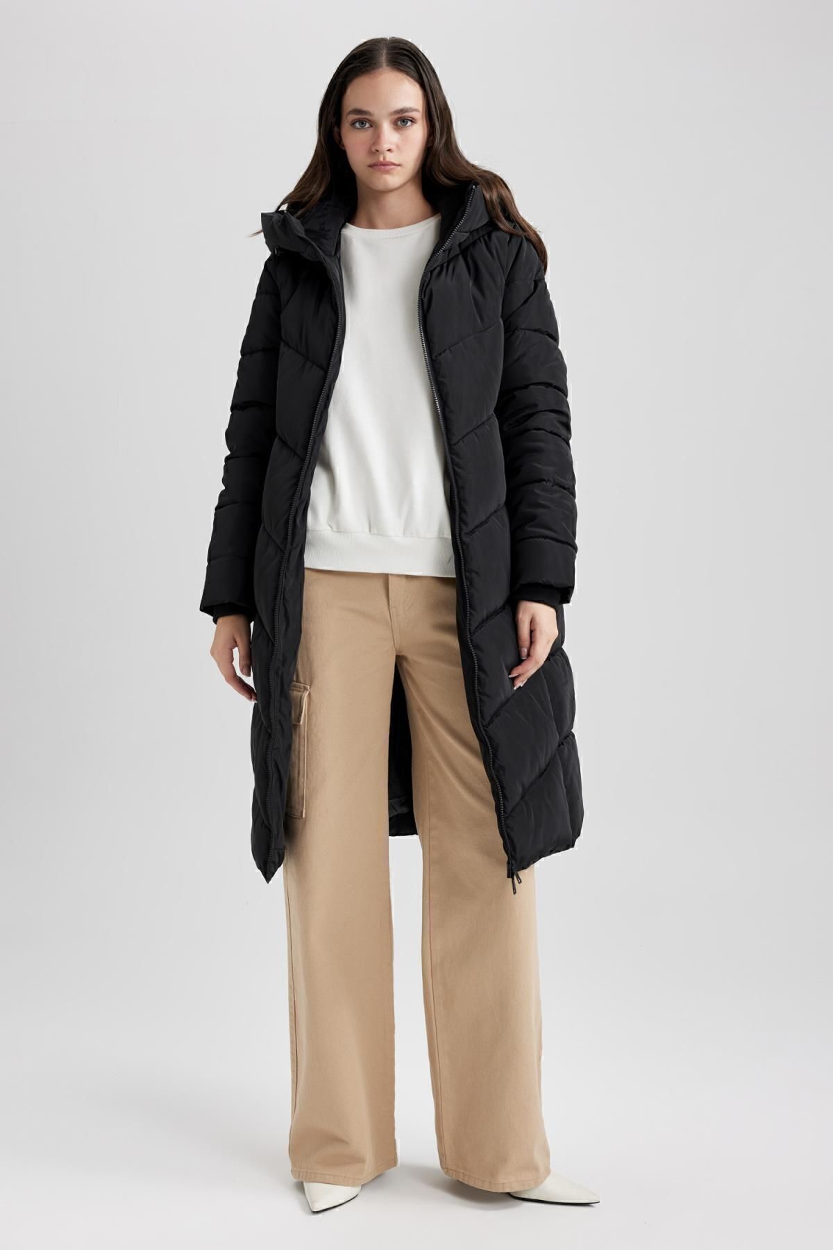 DeFacto-Thermoisolierte lange Pufferjacke – Kapuzenpullover, Parka A3174ax23wn 2