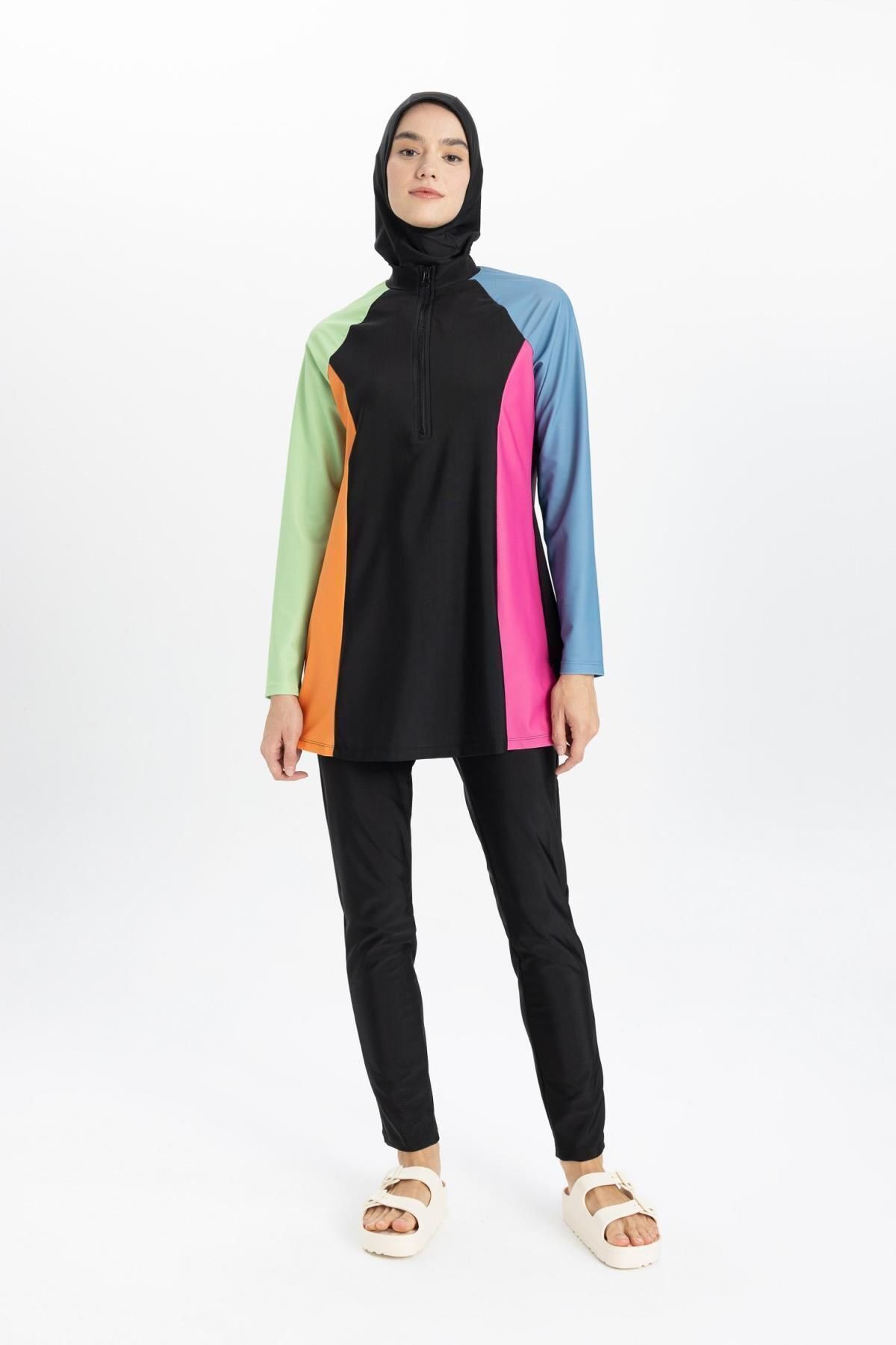 DeFacto-Σετ μαγιό 4 τεμαχίων Color Block Basic Burkini Hijab - Regular Fit B5237ax24sm 5