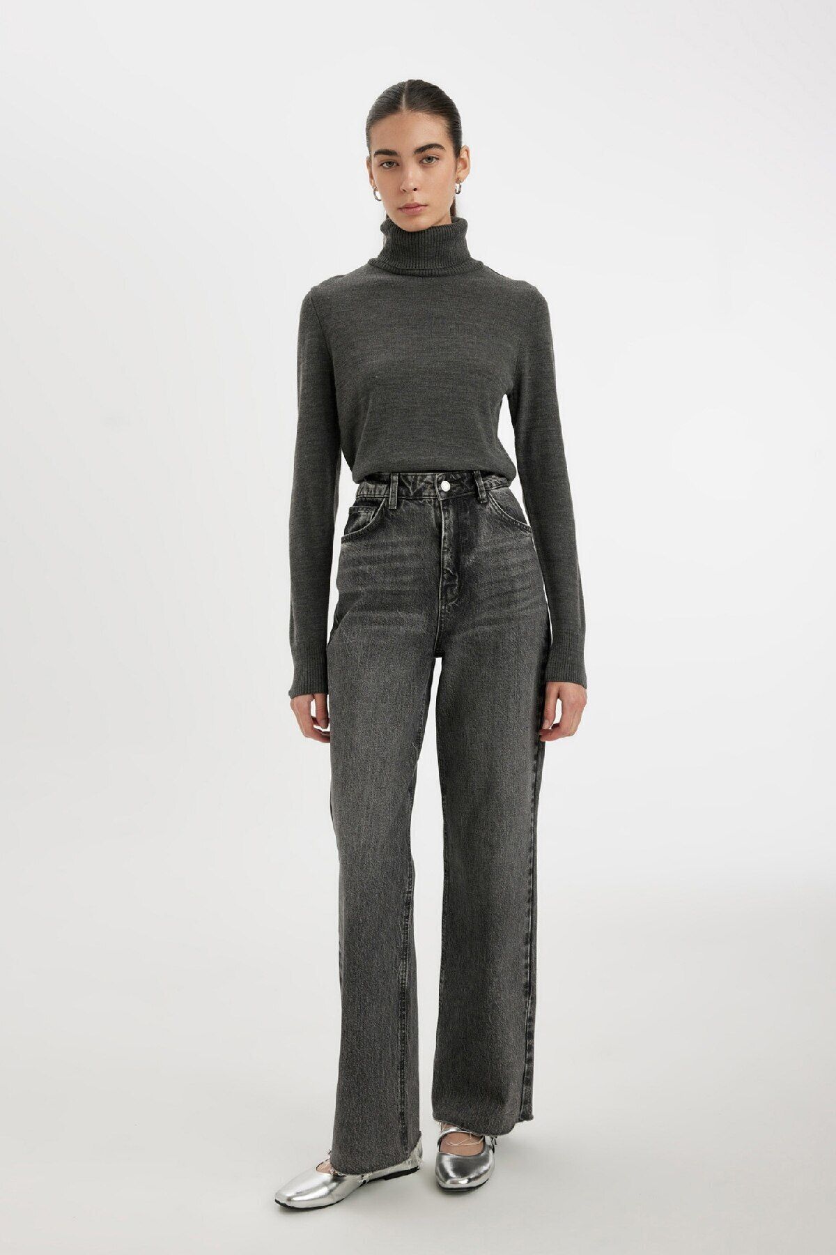 DeFacto-Regular Fit Soft Textured Turtleneck Basic Plain Strickpullover H1651az24wn 2