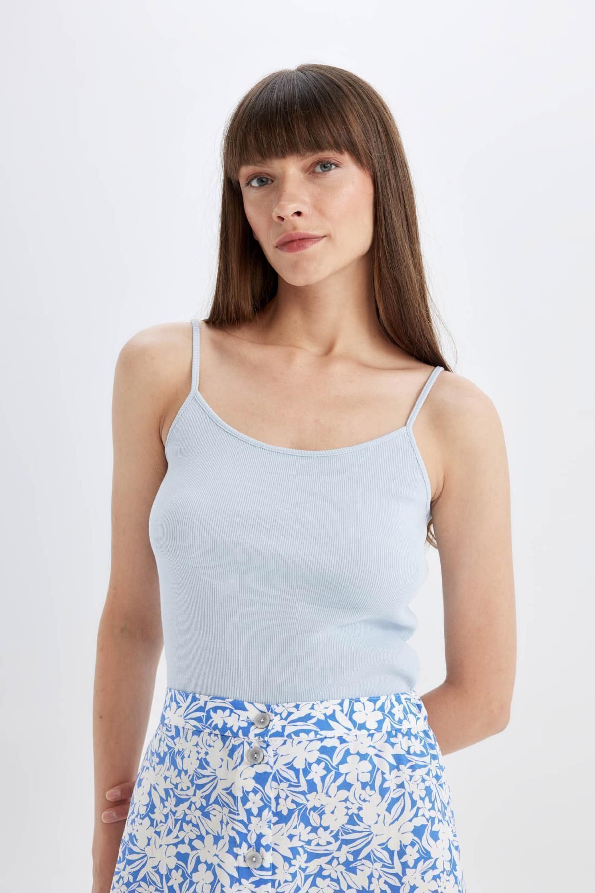 DeFacto-Regular Fit Rundhals-Cord-Unterhemd Basic Tank Top D3326ax24sm 3