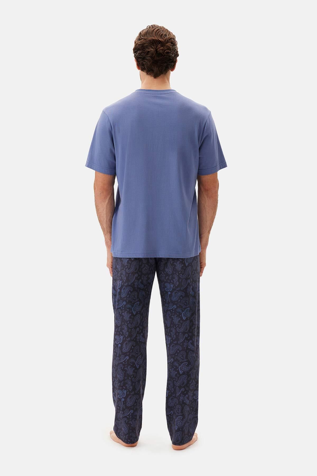 ست پیژامه مردانه لباس خواب نیلی نیمی از سجاده T SHIRT Dagi