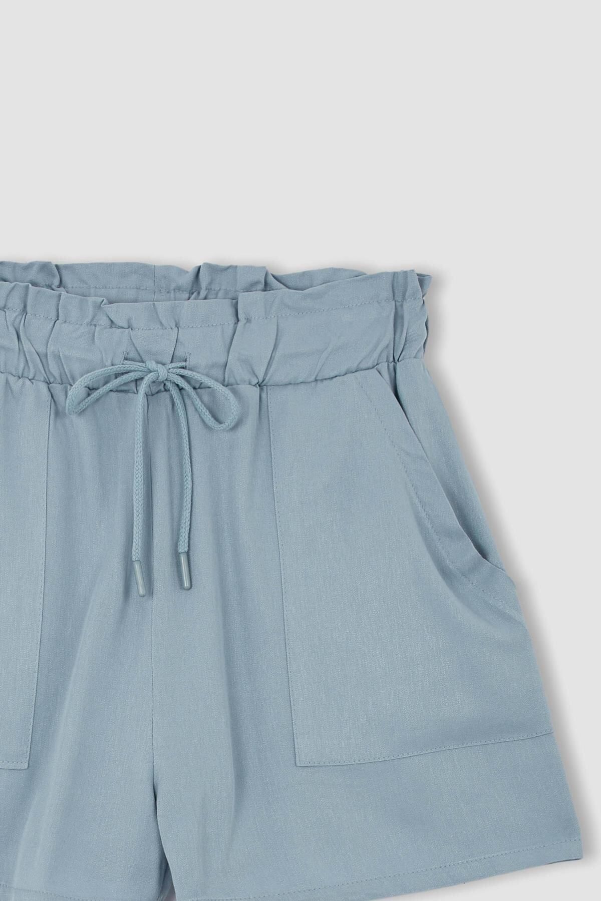 DeFacto-Regular Fit Lace-Up Waist Basic Plain Viscose Shorts X4721Az22Sm 8
