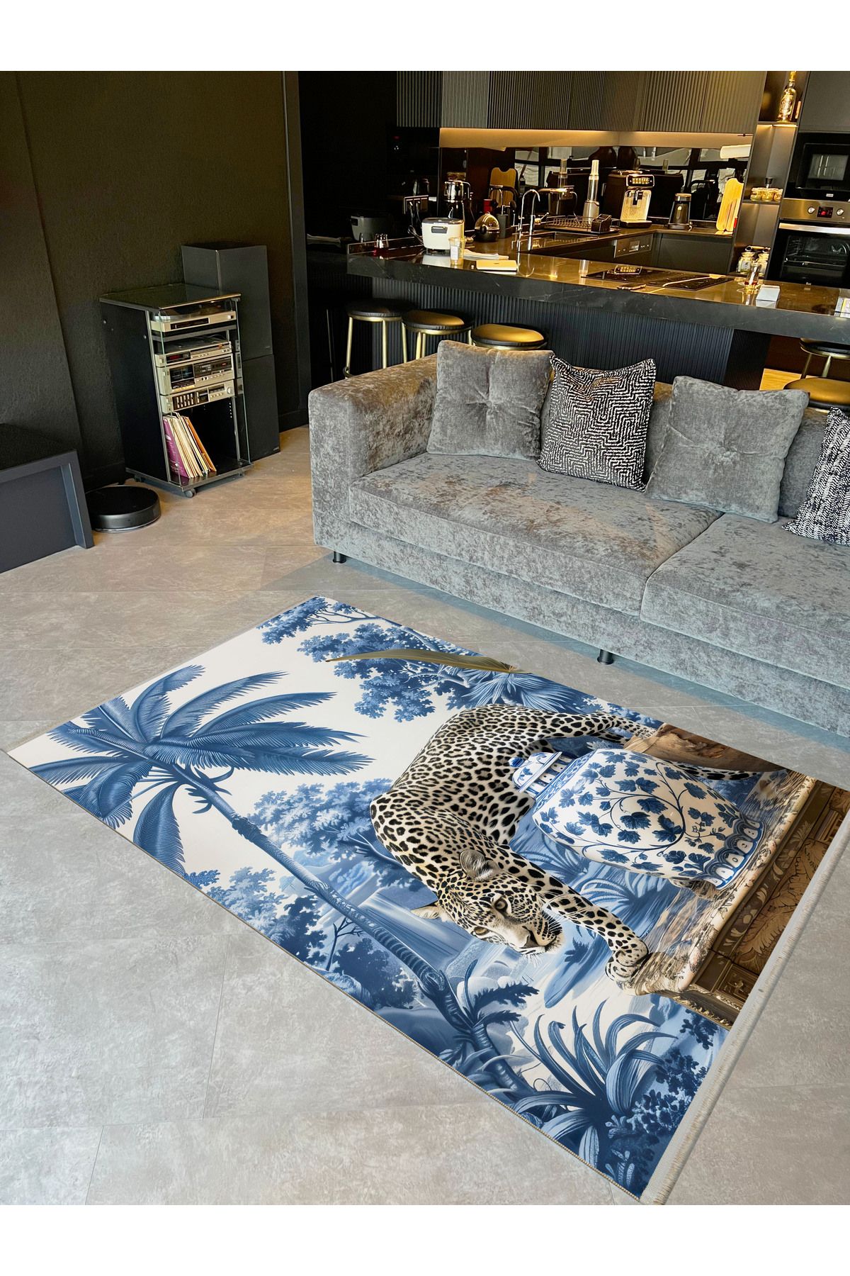 Rugs Modern Halı Paris Koleksiyonu Blue Blanc Palmiye Detaylı Kaplan ve ...