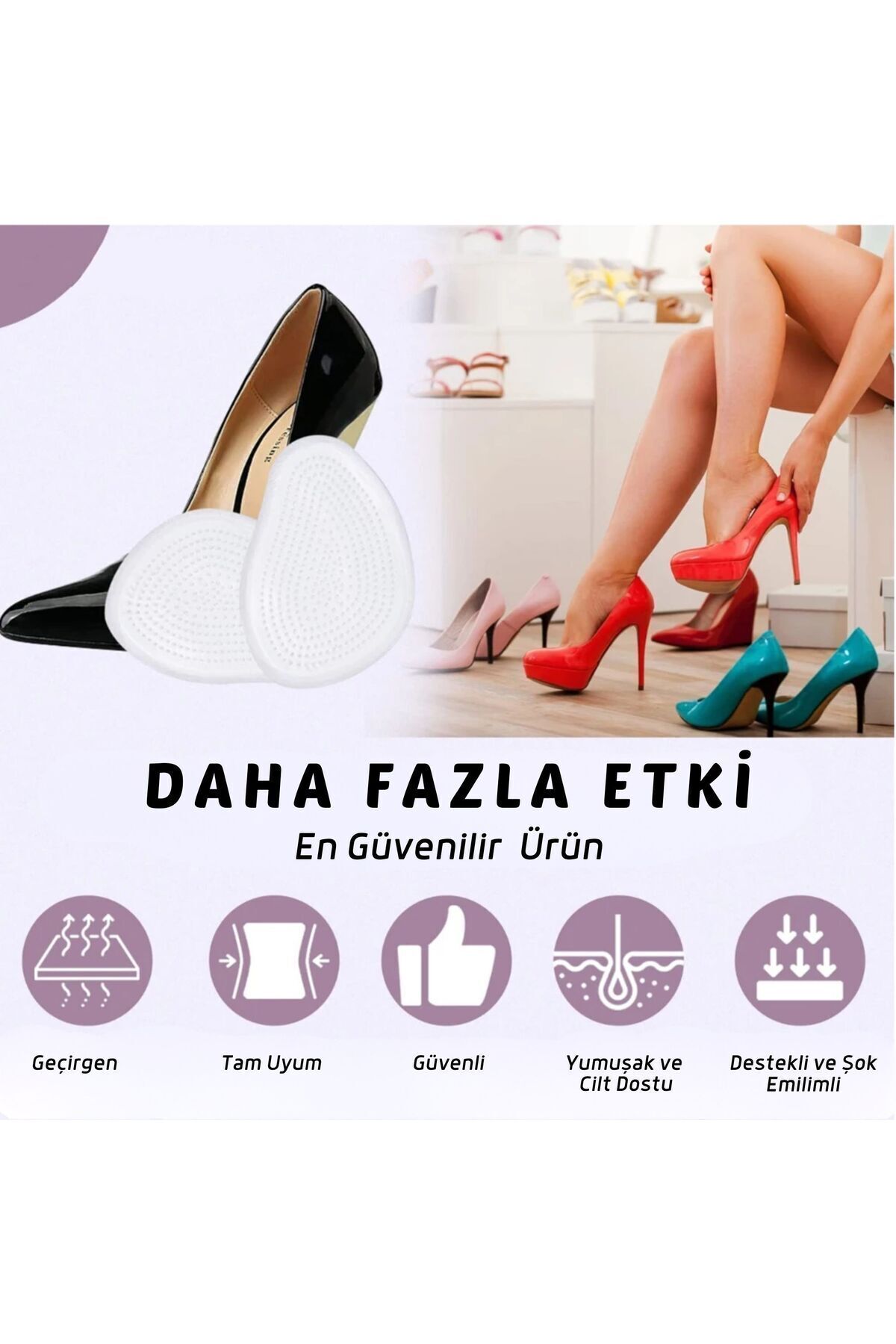 Stiletto İçi Kaydırmaz Jel Ön Tabanlık, Yapışkanlı, Nasır Koruyucu, Silikon Ayakkabı Tabanlığı 1Çift 3