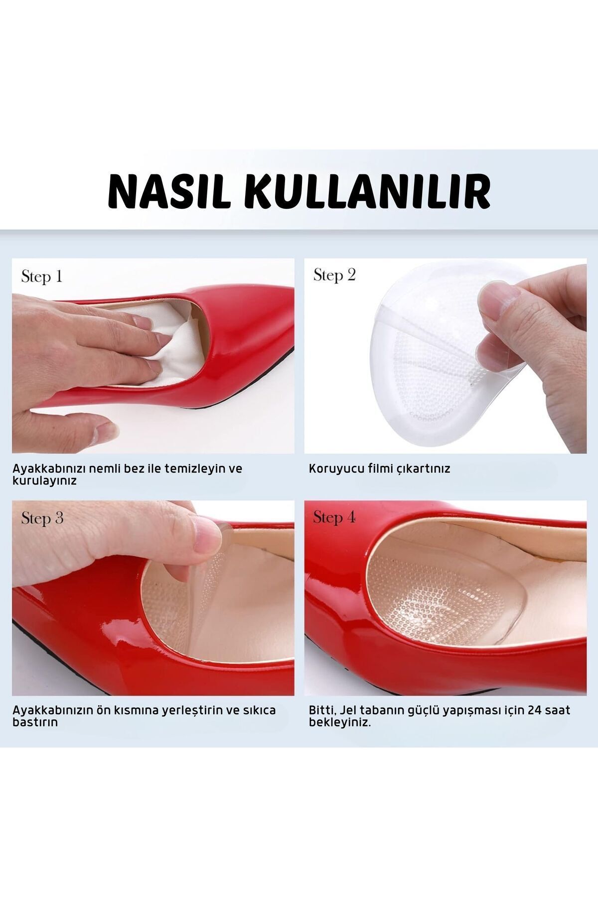 Stiletto İçi Kaydırmaz Jel Ön Tabanlık, Yapışkanlı, Nasır Koruyucu, Silikon Ayakkabı Tabanlığı 1Çift 8