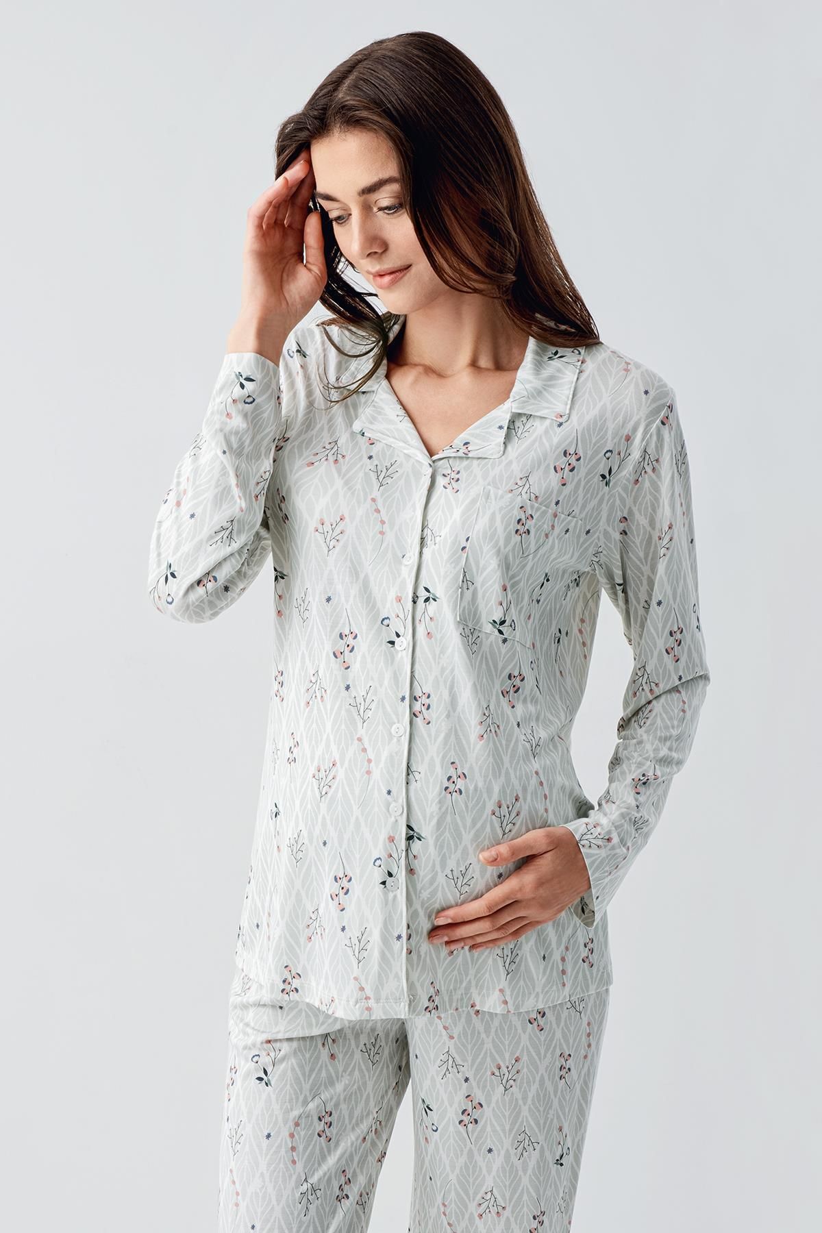 Artış-Flexible Viscose Pajama Set - Long Sleeve and Patterned Buttoned 6
