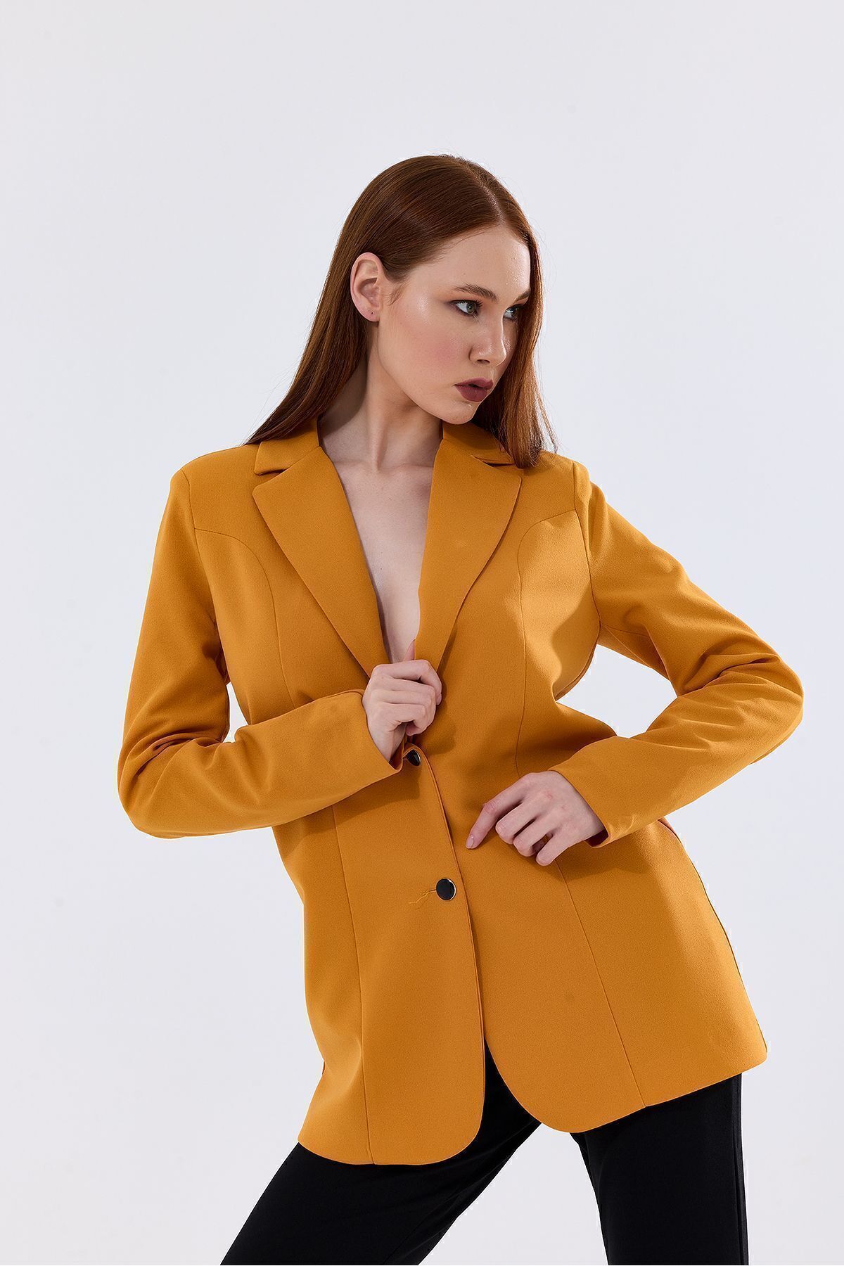 Sense-Safran Scuba Crepe Jacket - Buttoned and Lined, Ckt35446 7