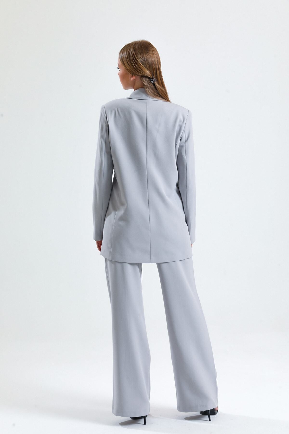 Sense-Gray Oversize Blazer Jacket - Lined Inside, Hürrem Fabric, Ckt34236 5