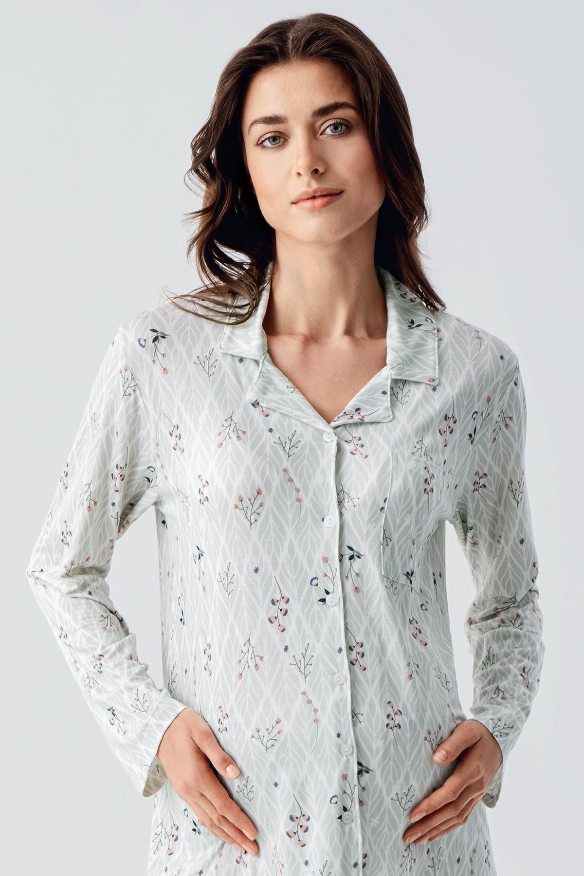 Artış-Flexible Viscose Pajama Set - Long Sleeve and Patterned Buttoned 7