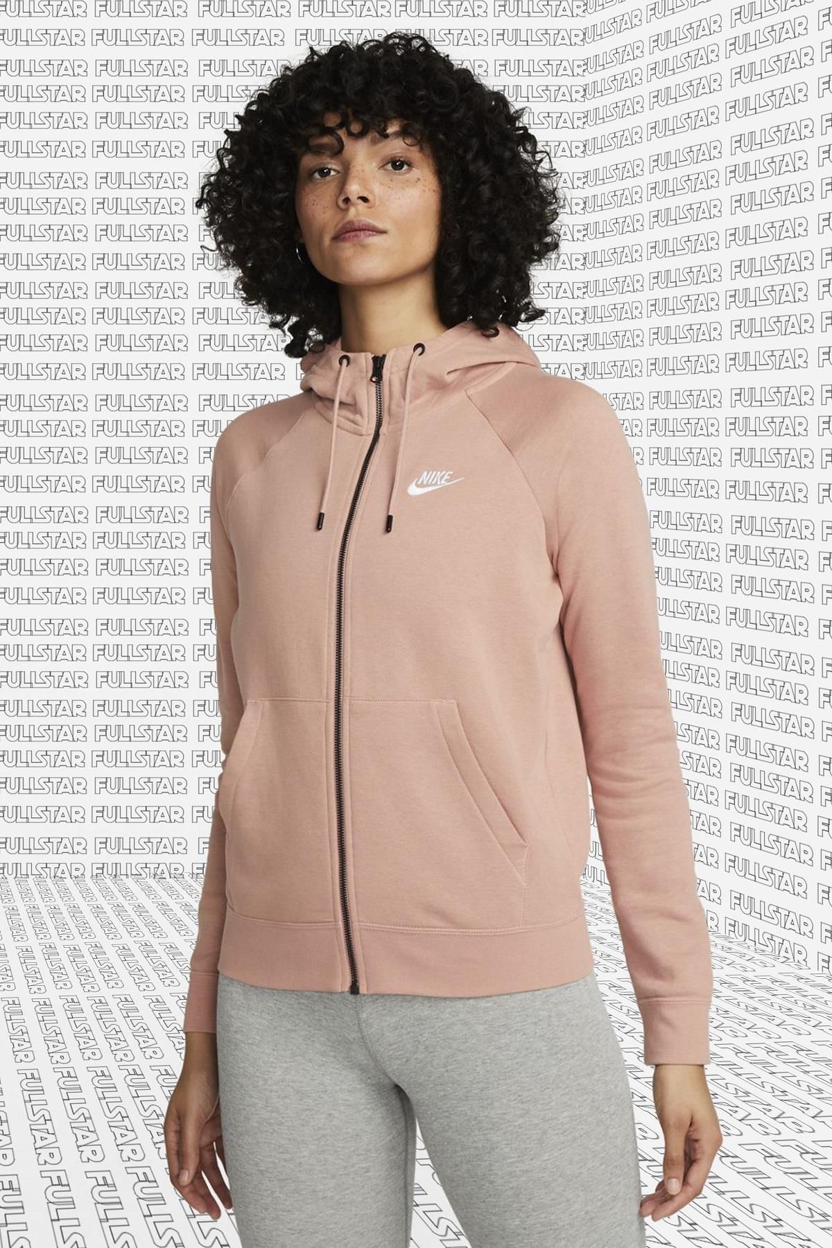 Nike Essential Full Zip Fleece Hoodie Rose Kapu onlu Fermuarl Sweatshirt