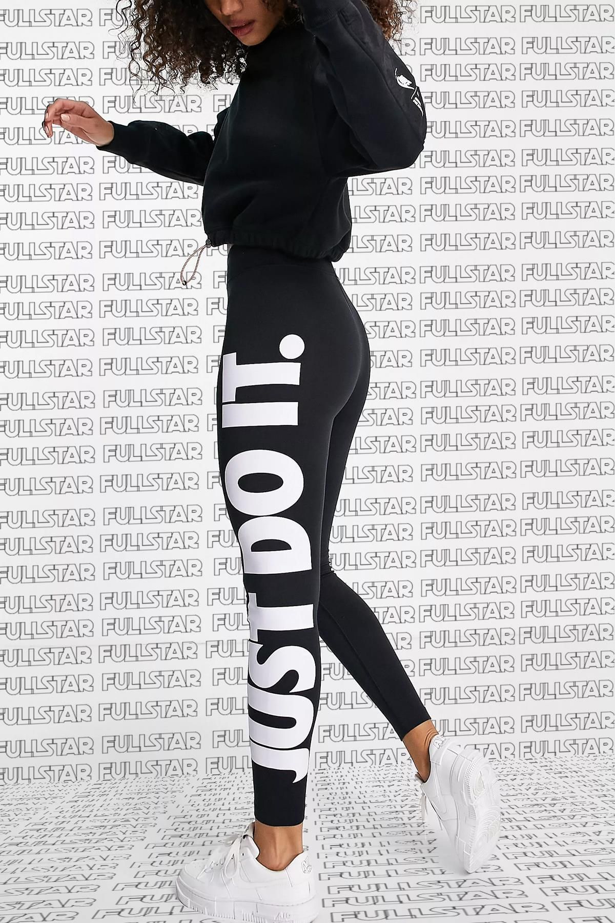 Sportswear High Rise Printed Leggings Cotton Pamuklu Baskılı Yüksek Belli Tayt Siyah