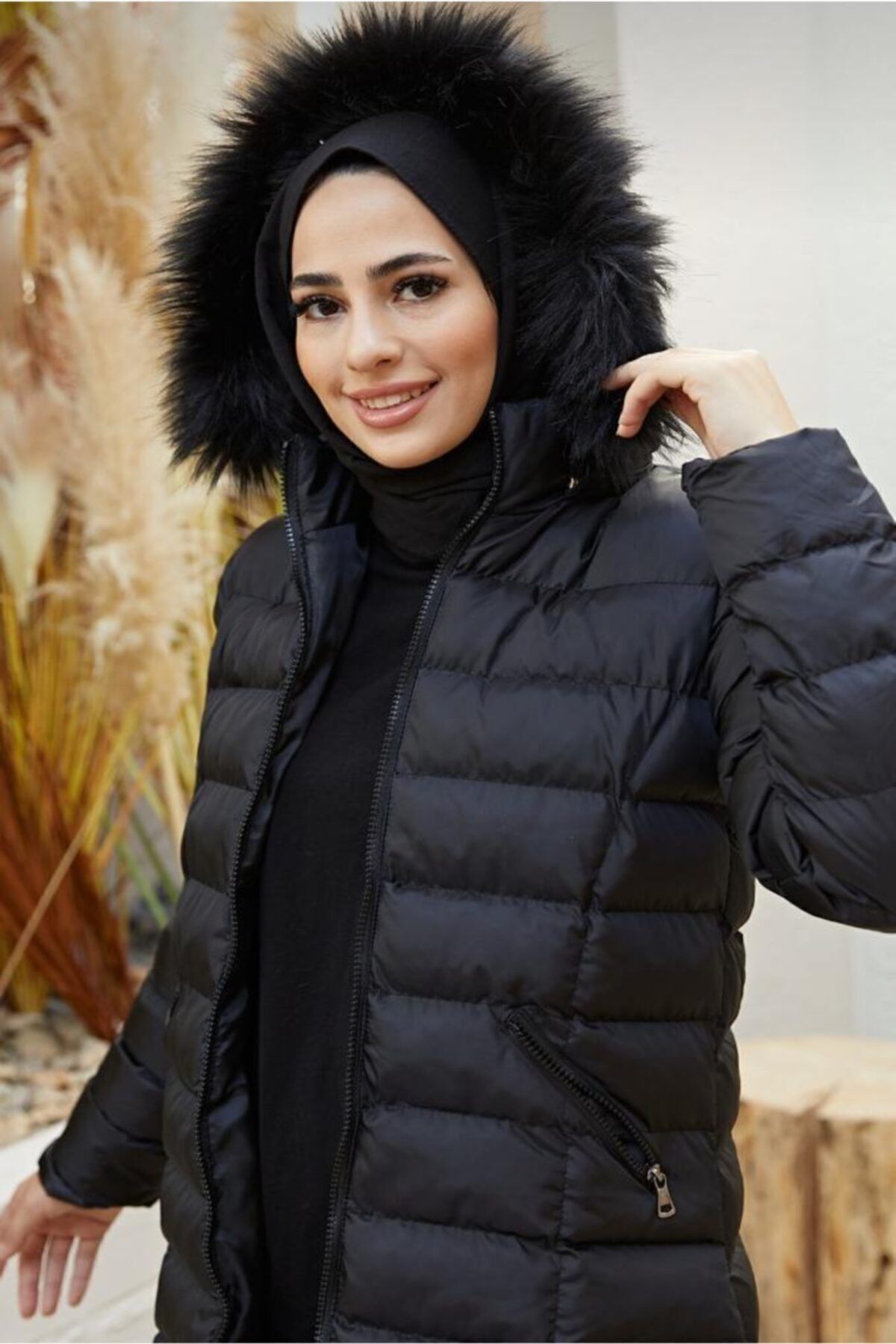 moda moda-Palton lung negru din puf 3