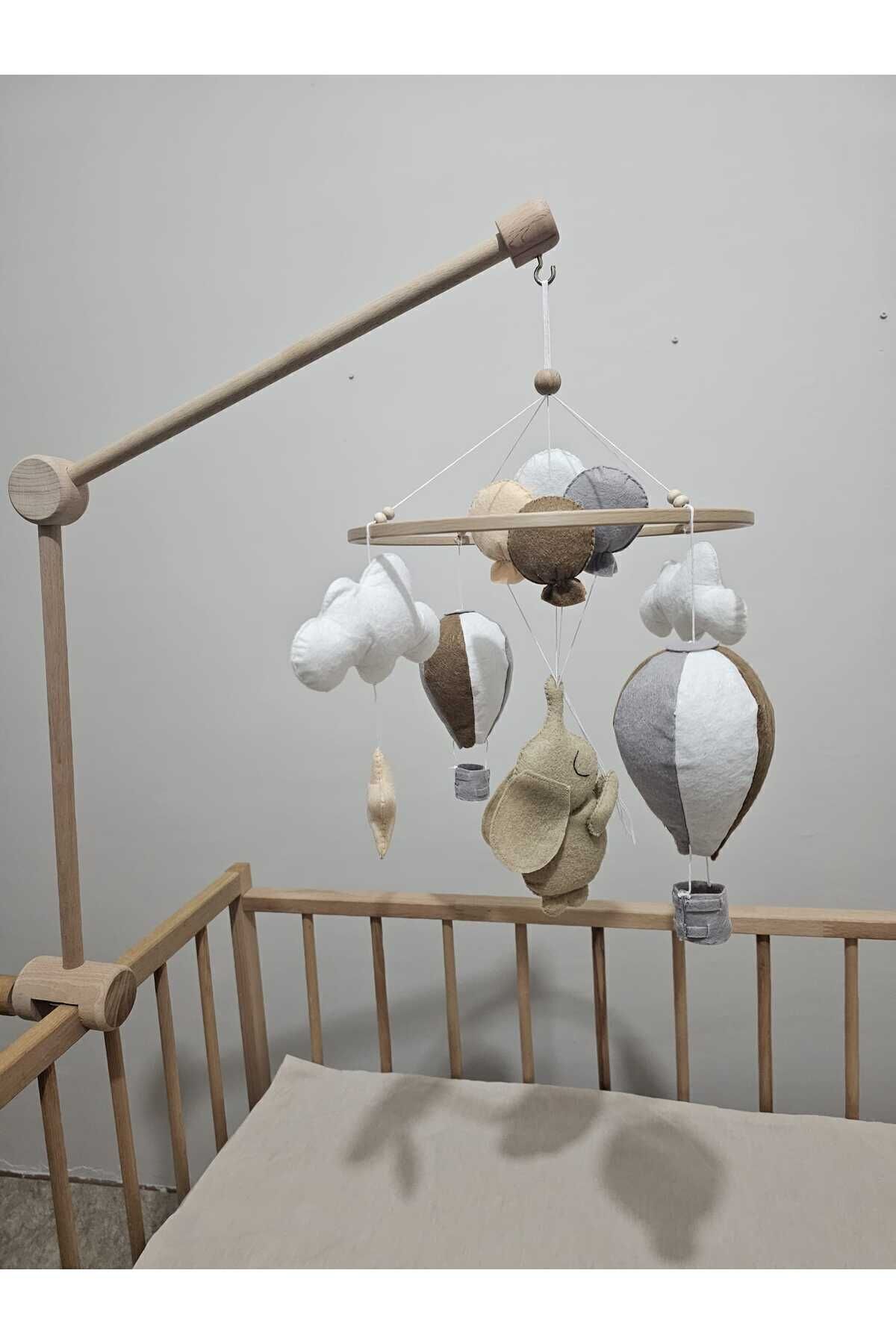 hobiimobiii Dönence (MÜZİKLİ) Bebek Beşik Süsü Keçe Uçan Balon Filli fotoğrafı 2 (önizleme)