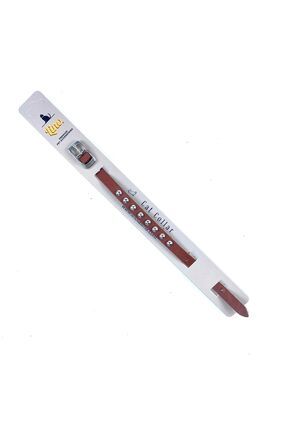 Lino Bordo Kedi Tasması El Yapımı %100 Deri Nikel Aksesuarlı - Dkt12