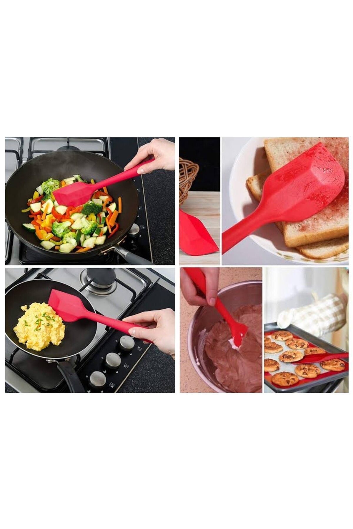 viarella-Silicone Spatula Large Size Fireproof Non-stick Non-Scratch Red 3