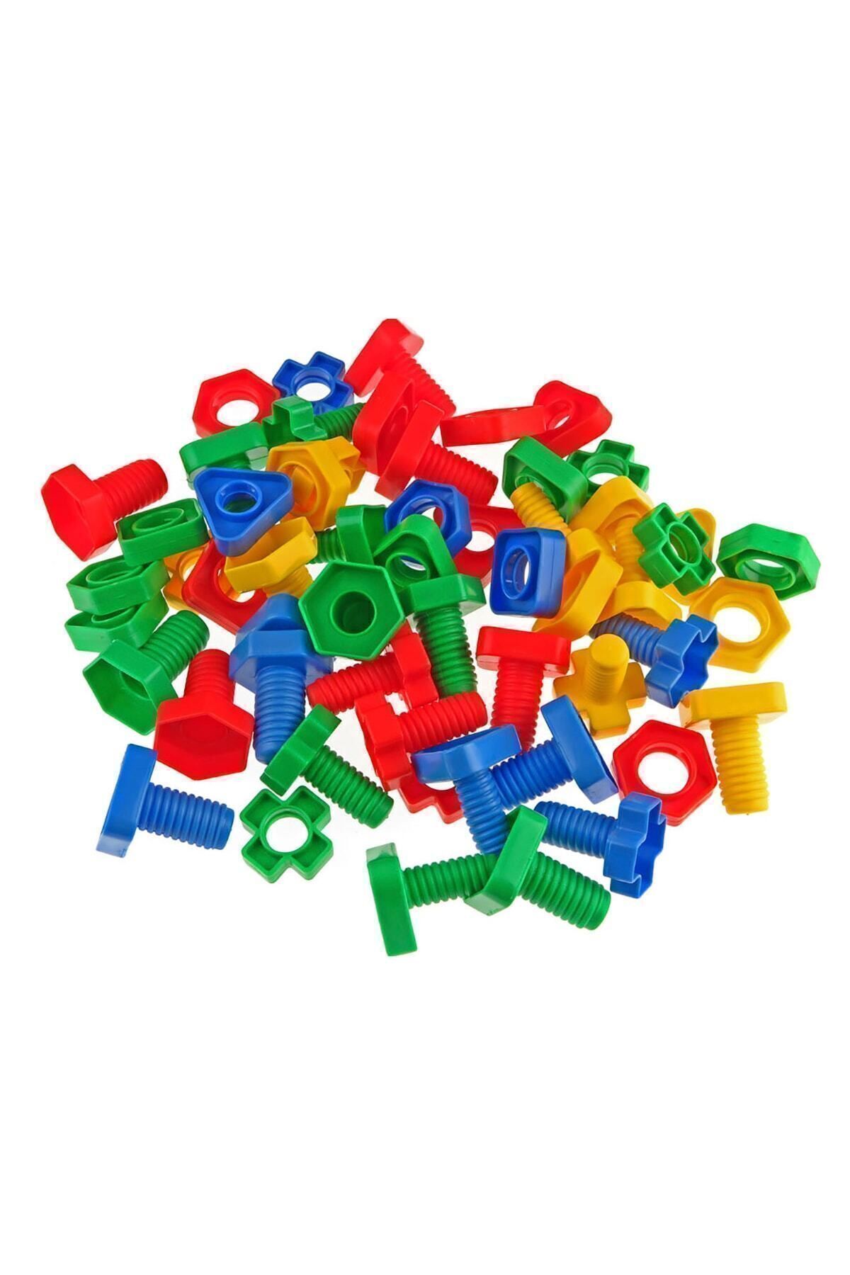 بلوکهای ساختمانی پیچ و مهره هندسی همراه با جعبه مقوایی