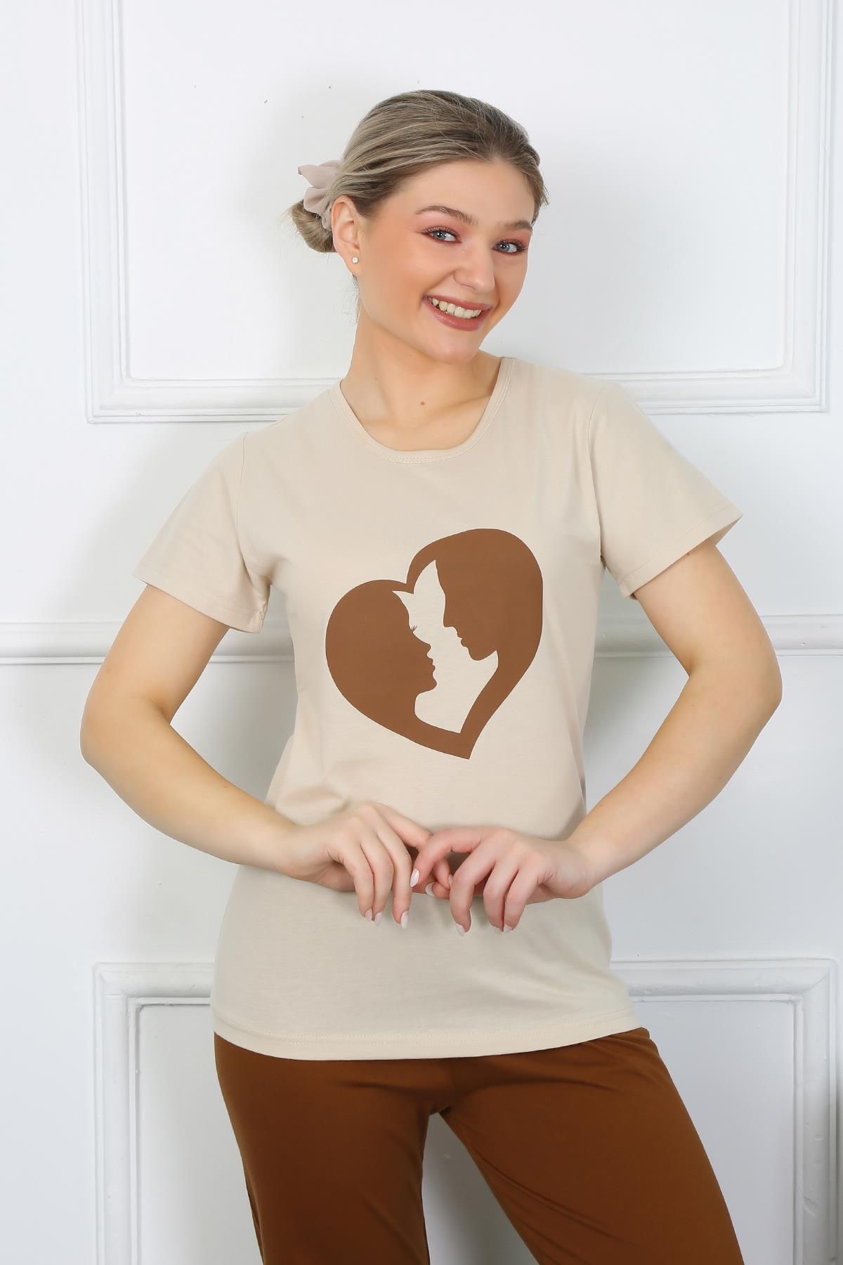 Akbeniz-Set de pijamale din bumbac pieptănat cu mâneci scurte 4209 2