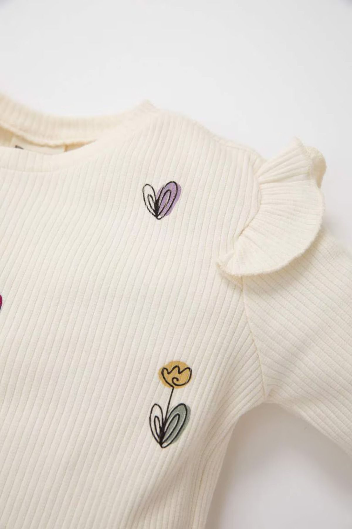 Kız Bebek Bisiklet Yaka Çiçekli Fitilli Kaşkorse Uzun Kollu Tişört D3851a524au